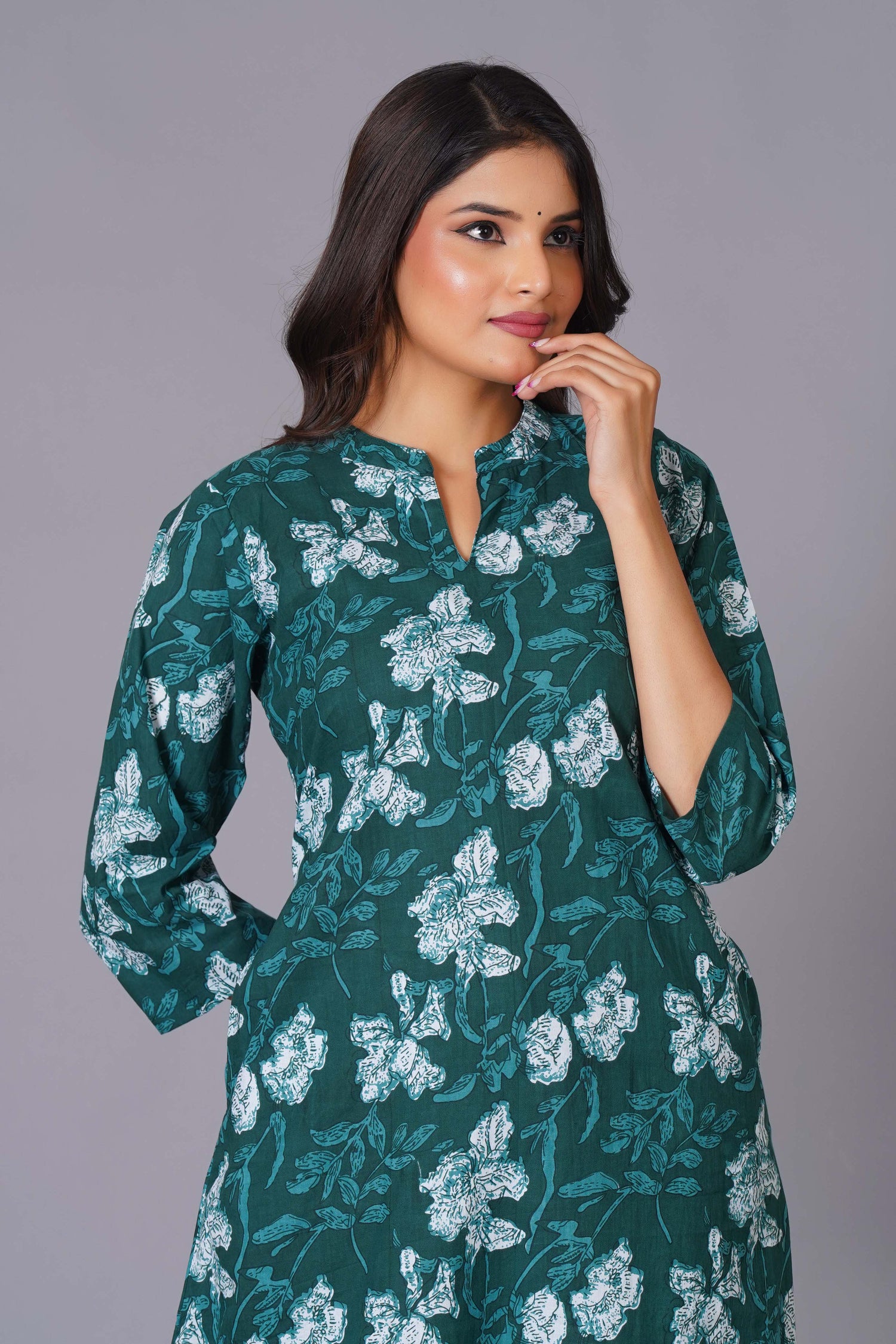 Teal Bloom Cotton Kurta Set for Women Summer Wear India - Himdim Wear