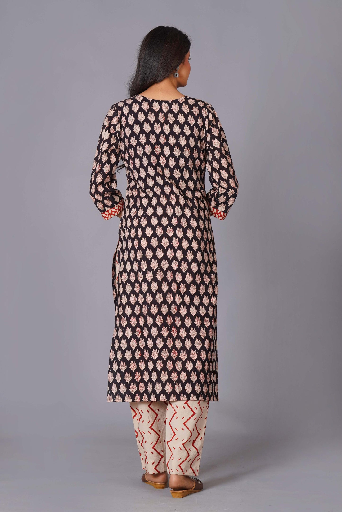Noir Leaf Handblock Cotton Suit Set