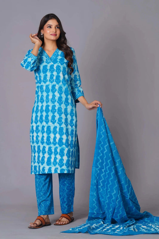 Azure Tie-Dye Pure Cotton Suit Set - Himdim Wear
