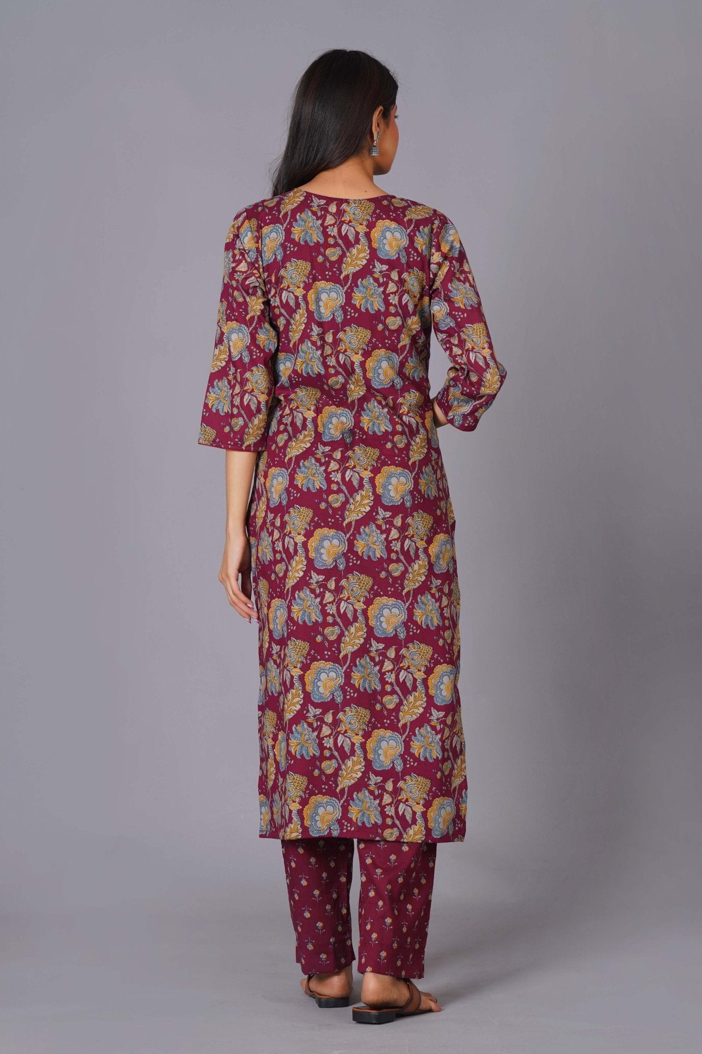 Maroon Finesse Handblock Cotton Kurta Set - Himdim Wear