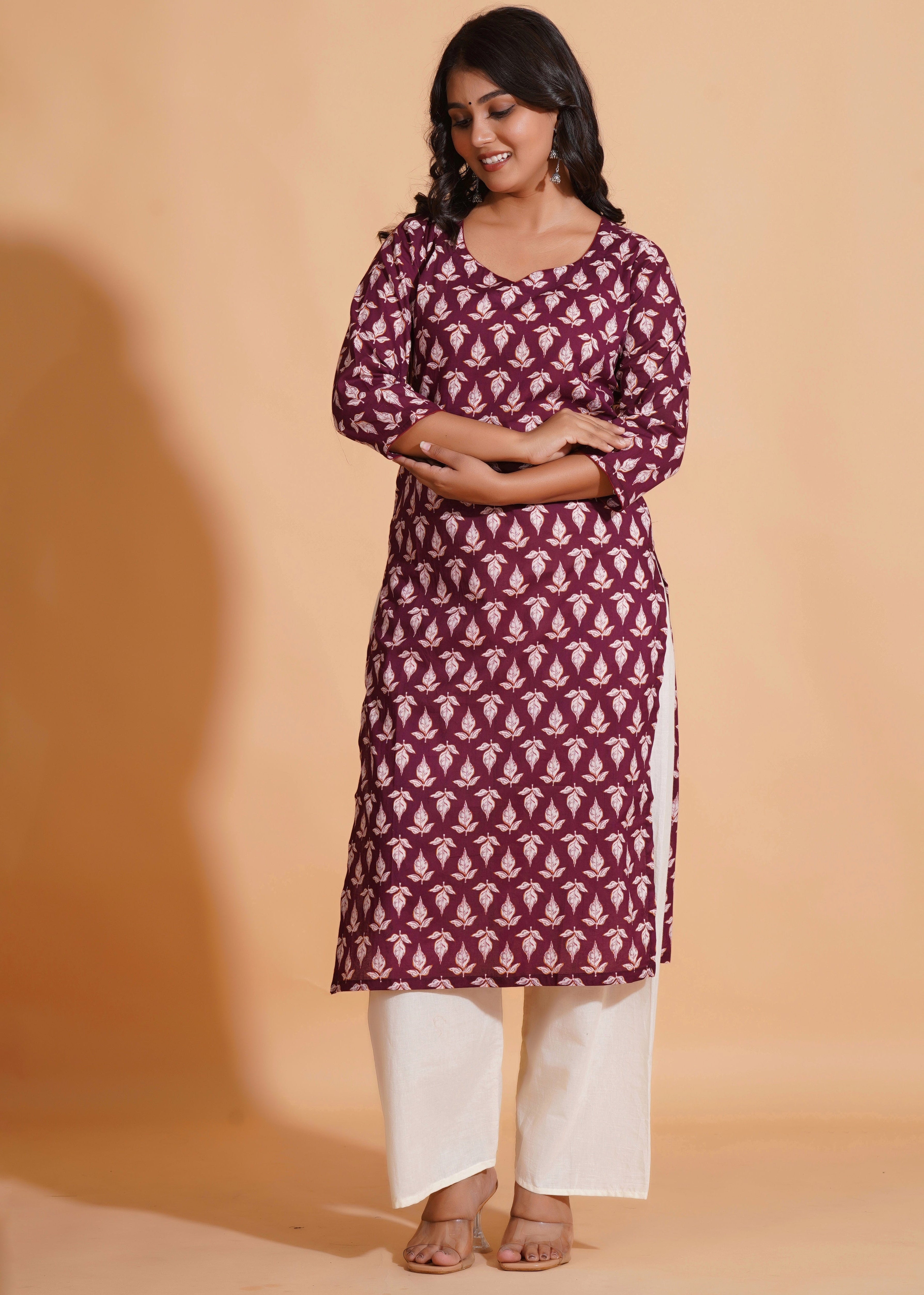 Regal Wine Block-Print Kurta