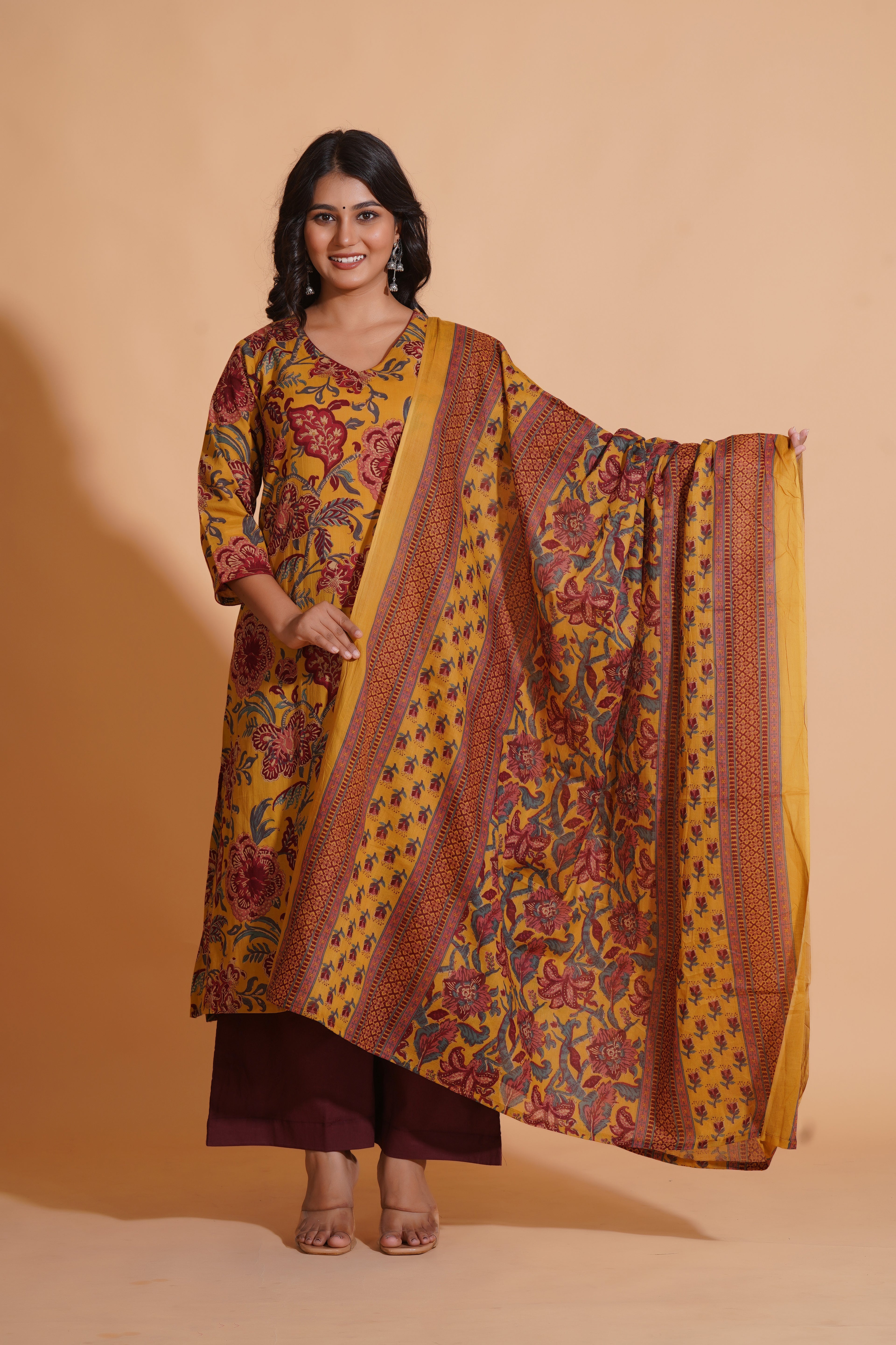 Mustard Maroon Heritage Suit Set