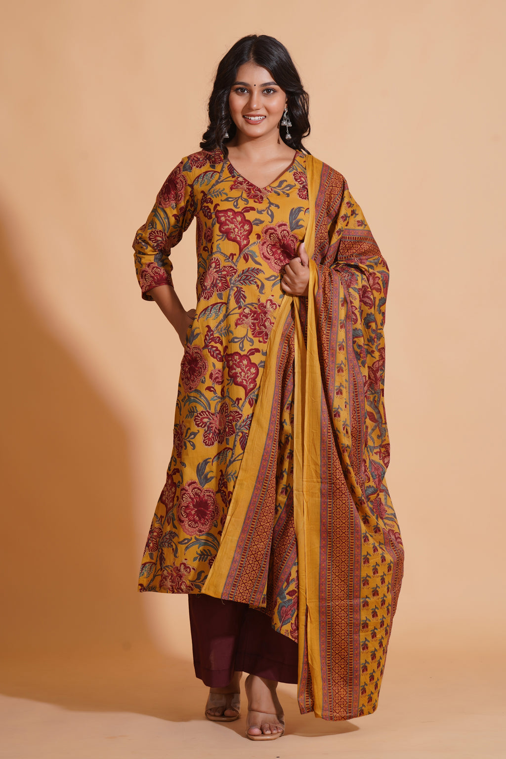 Mustard Maroon Heritage Suit Set