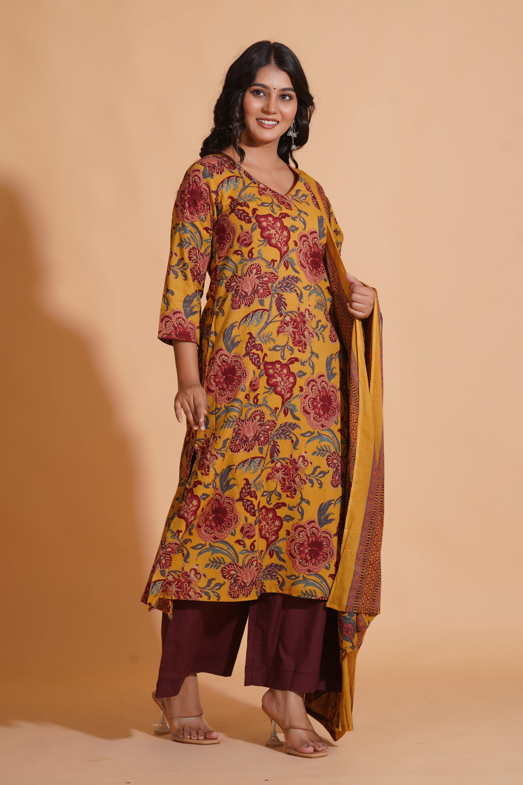 Mustard Maroon Heritage Suit Set