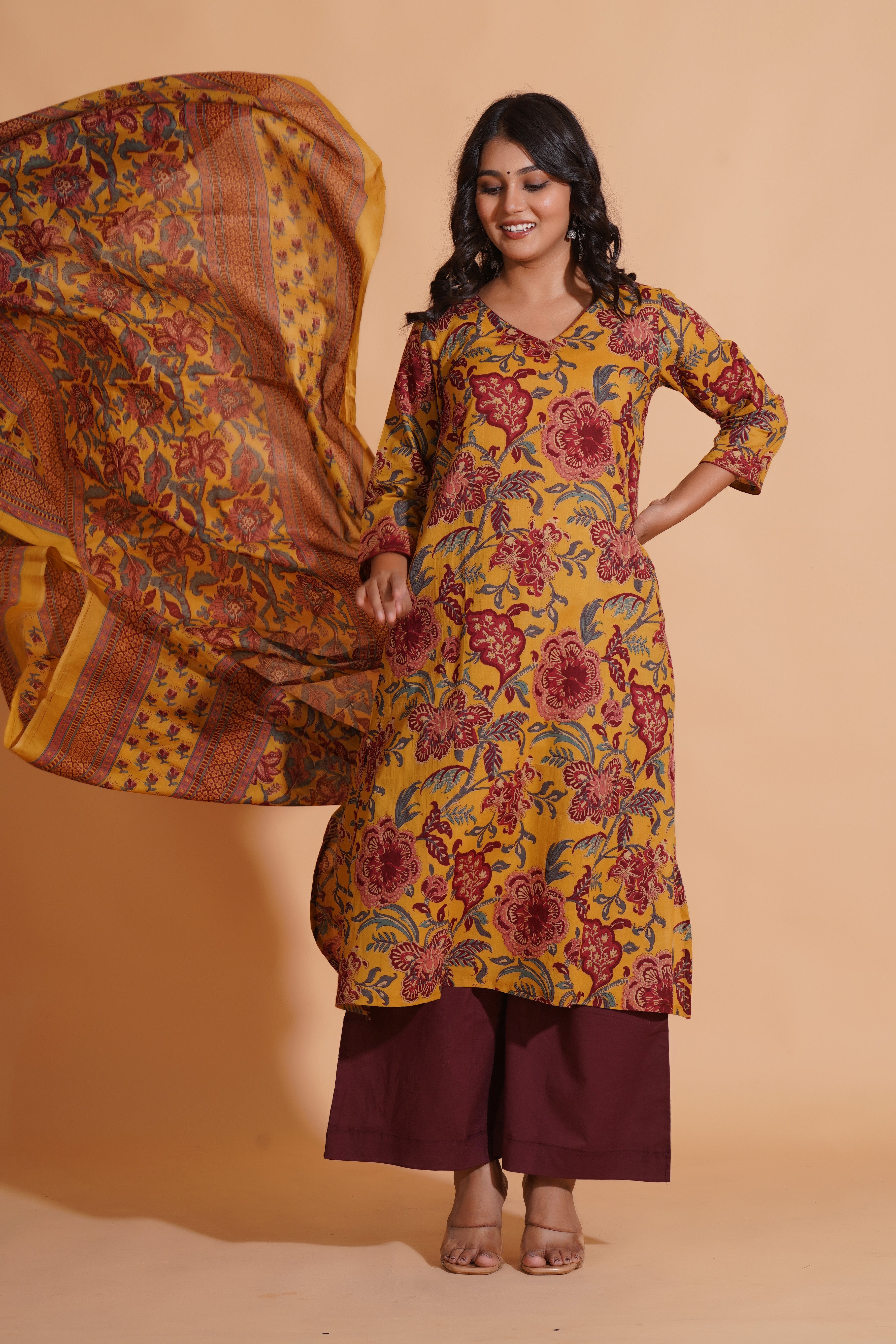 Mustard Maroon Heritage Suit Set