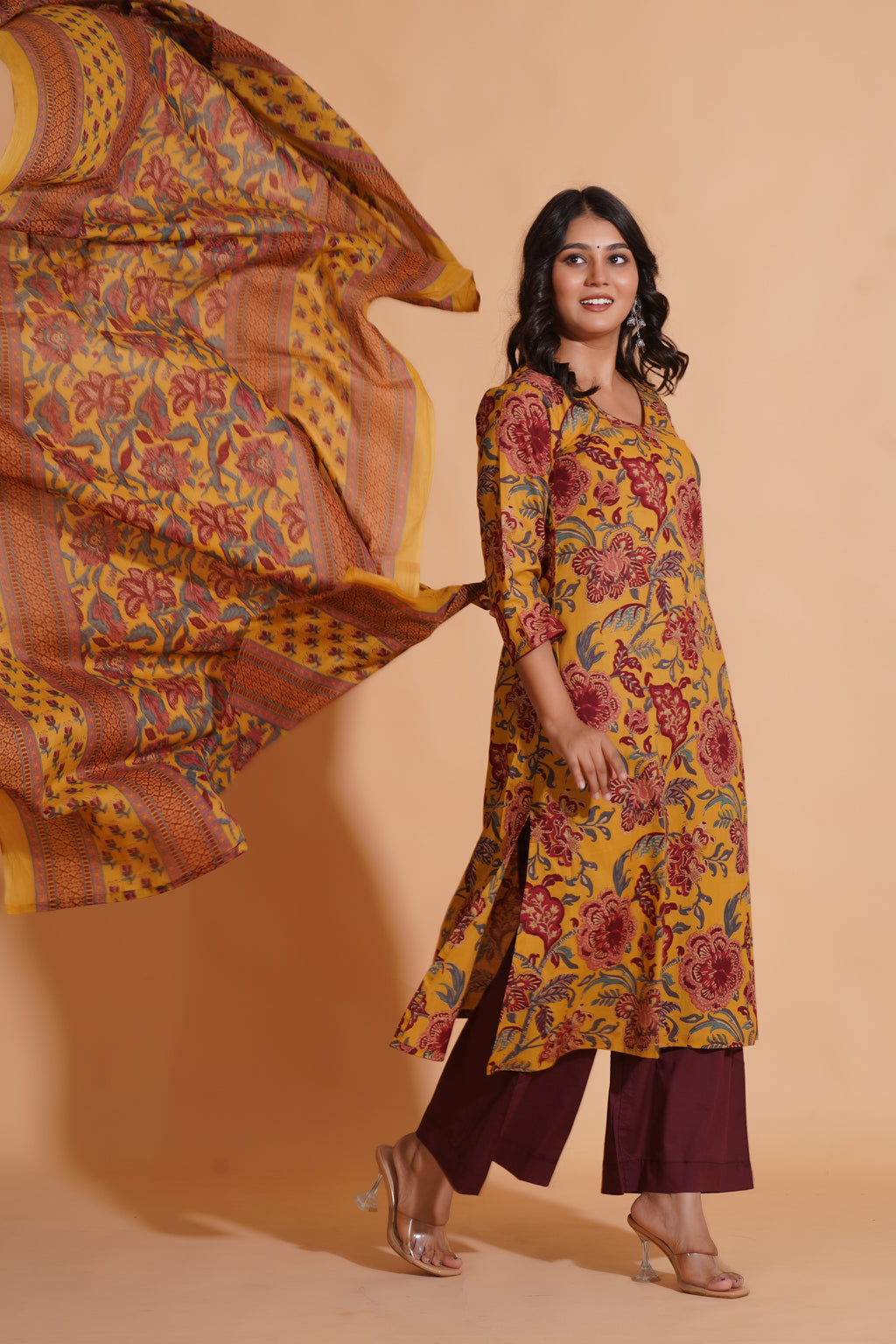 Mustard Maroon Heritage Suit Set