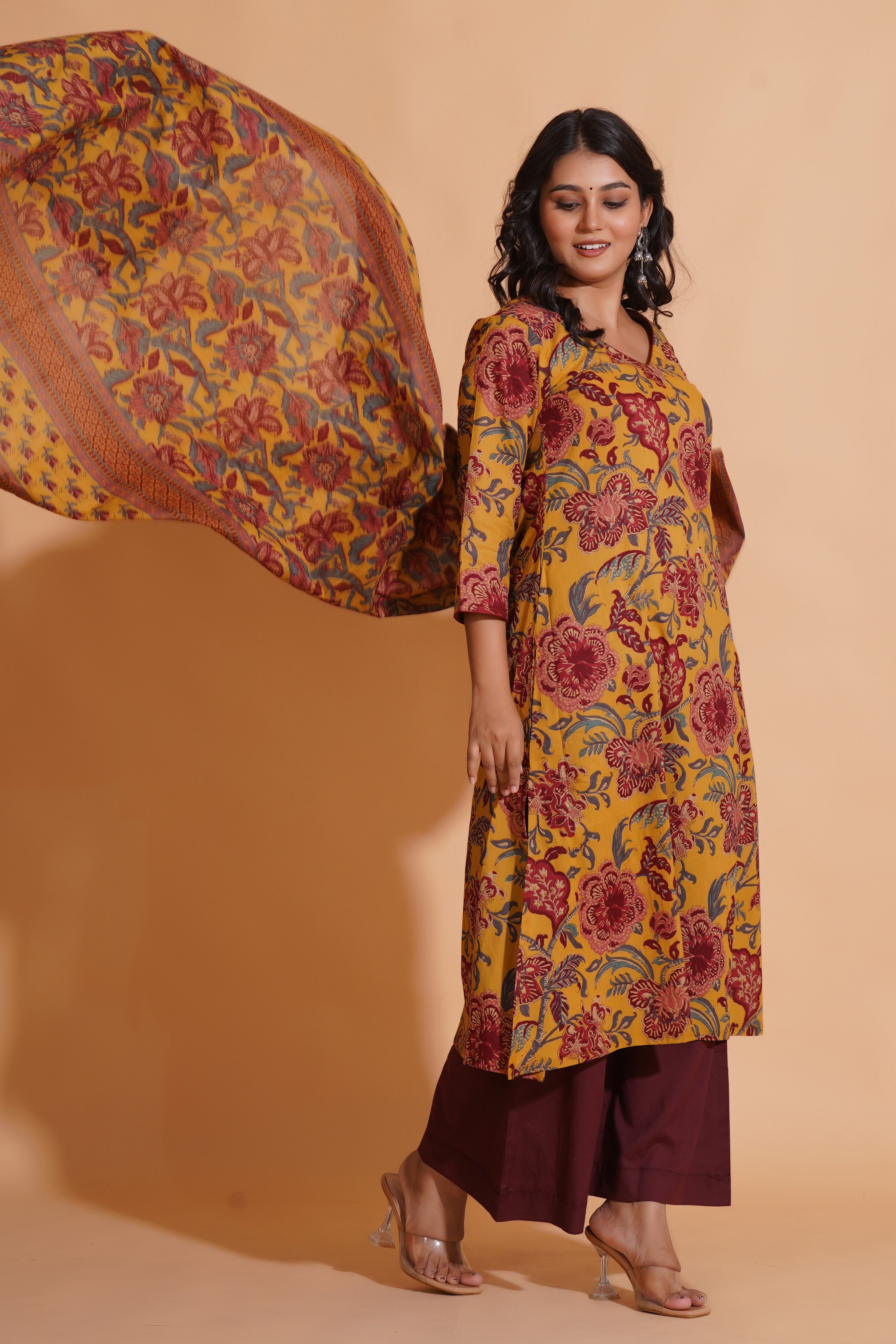 Mustard Maroon Heritage Suit Set