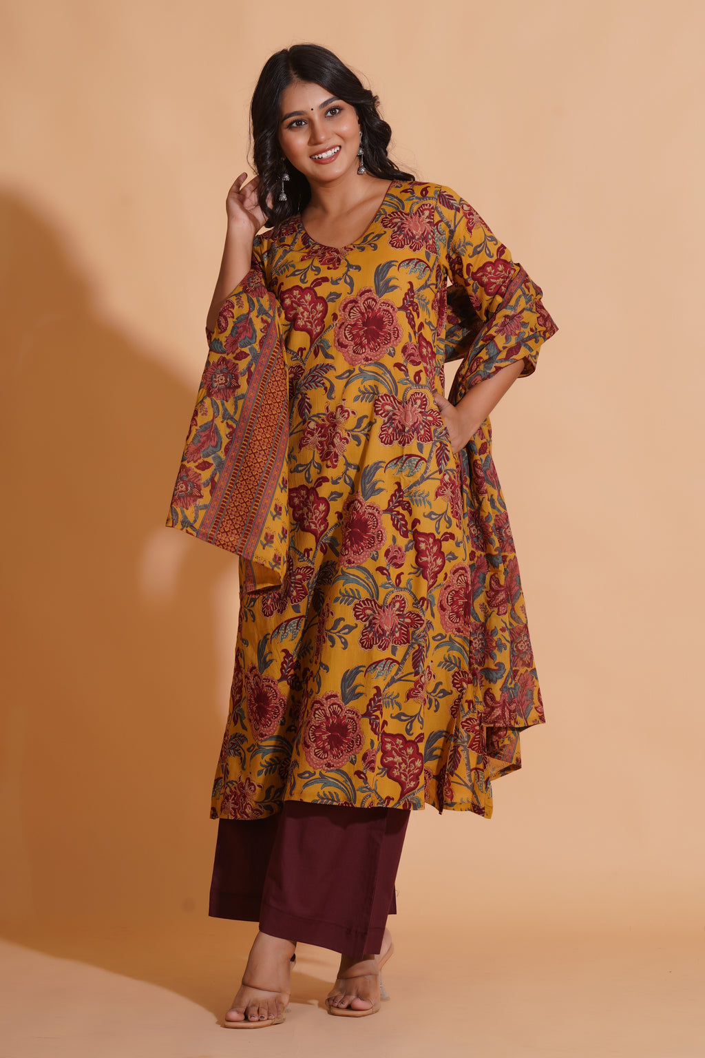 Mustard Maroon Heritage Suit Set