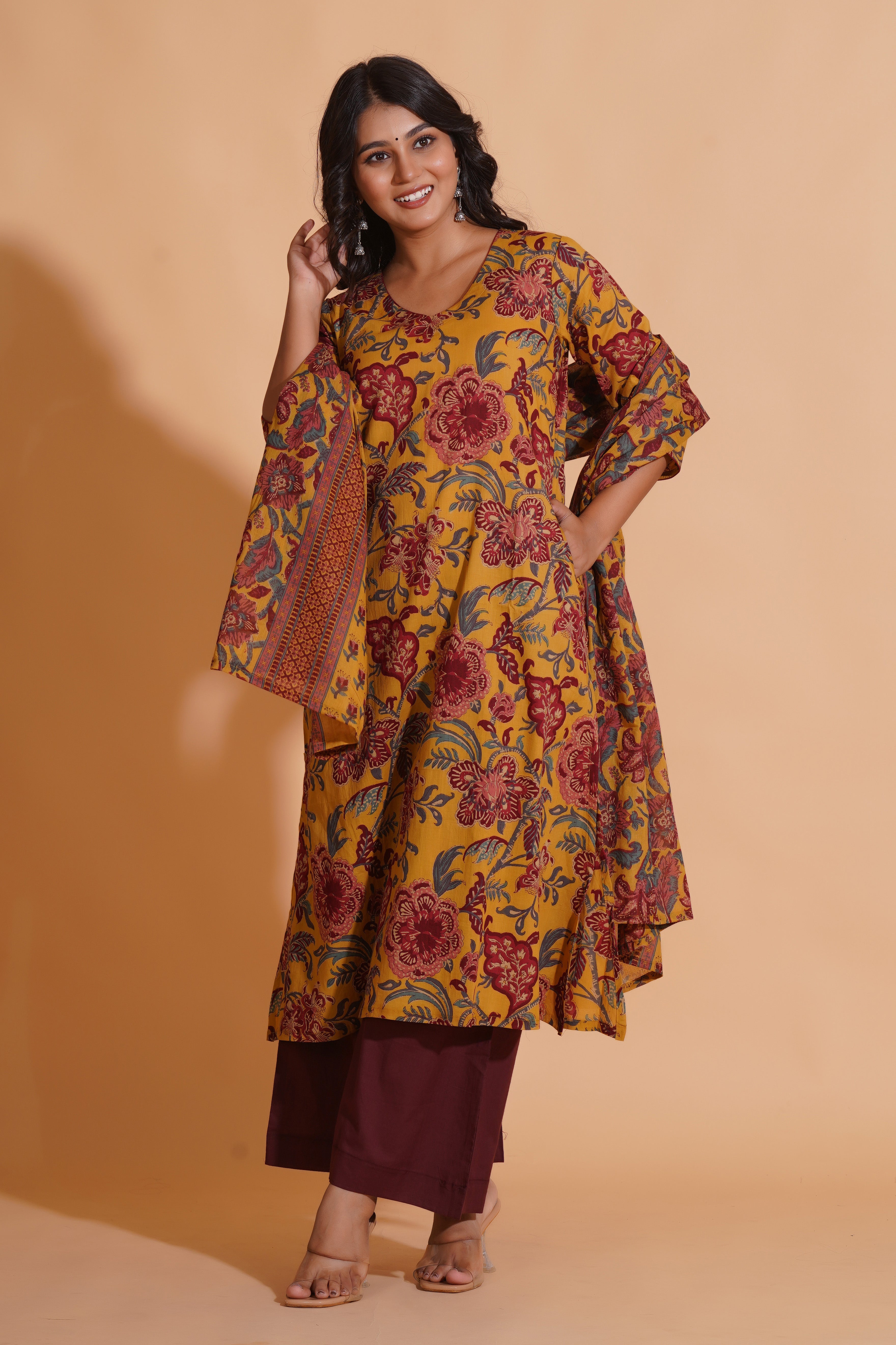 Mustard Maroon Heritage Suit Set