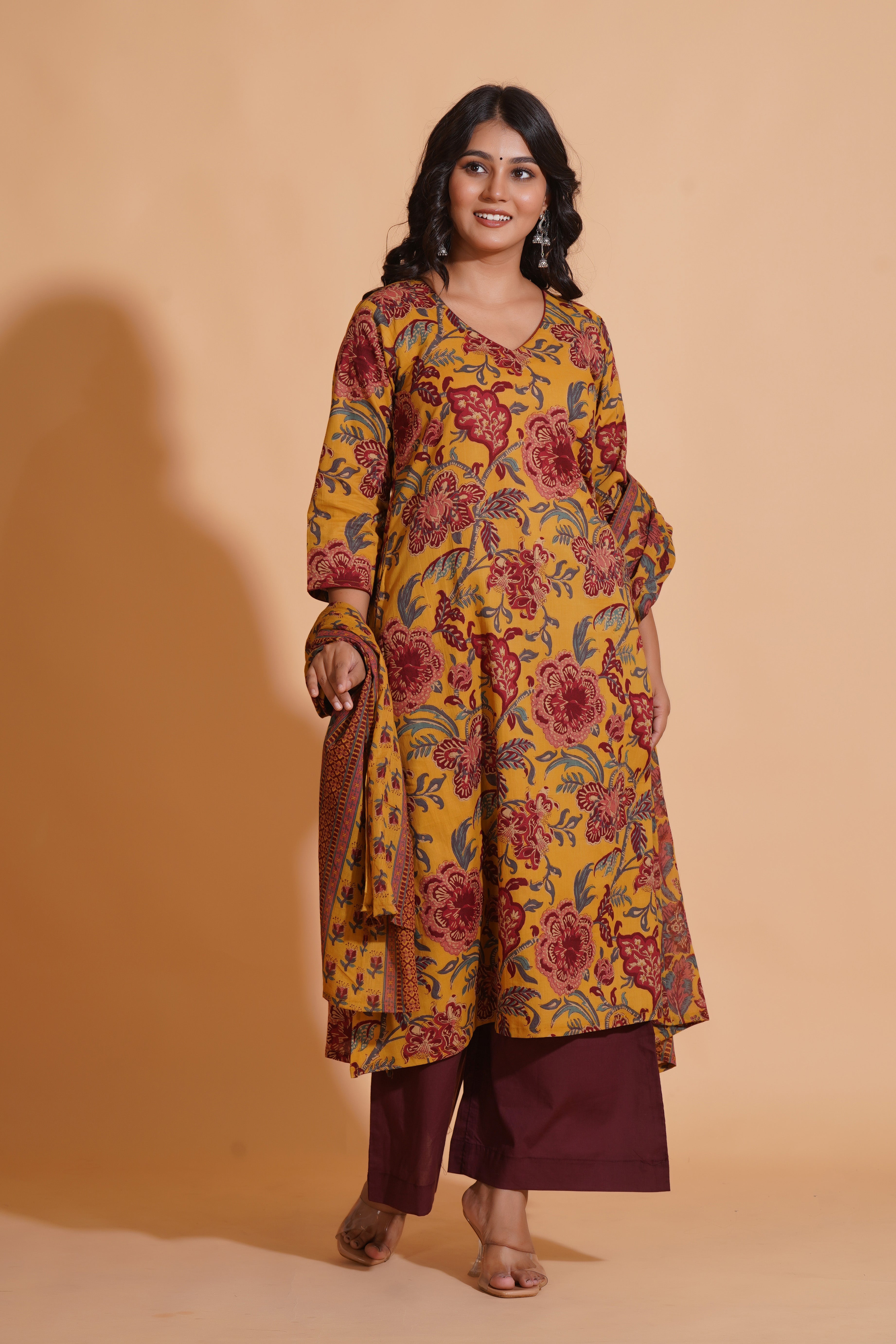 Mustard Maroon Heritage Suit Set