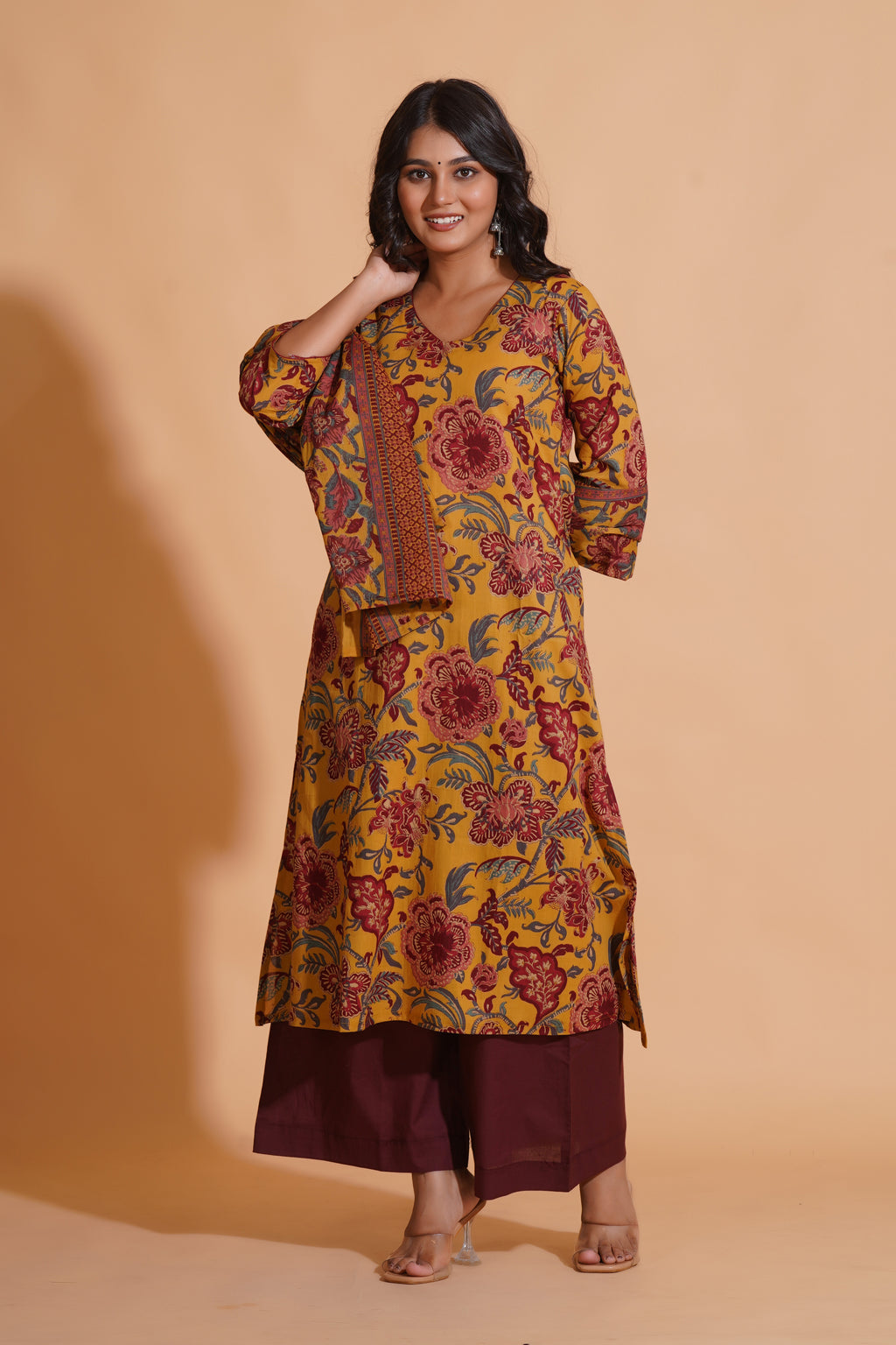 Mustard Maroon Heritage Suit Set