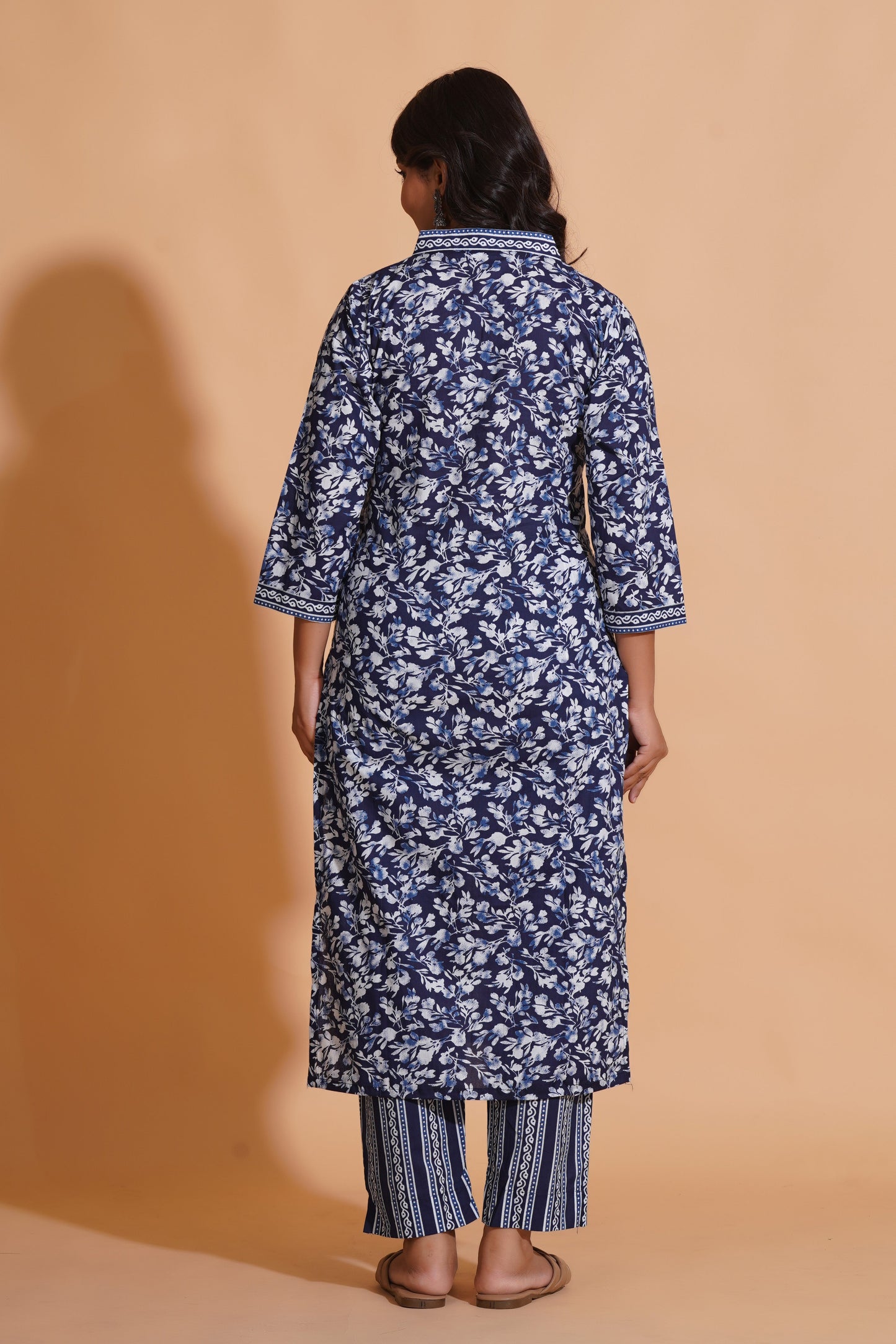 Navy Blossom Heritage Kurta Set
