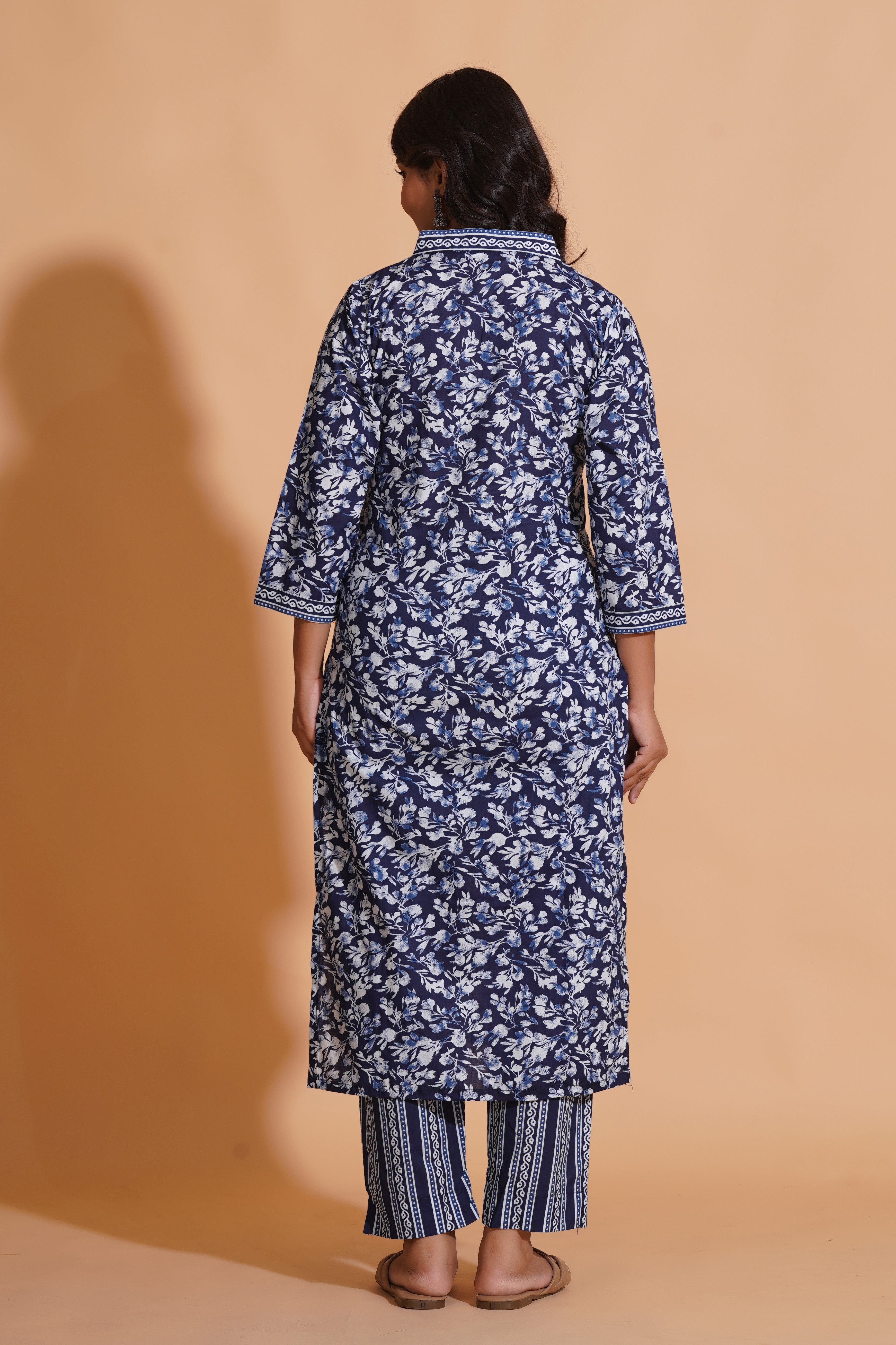 Navy Blossom Heritage Kurta Set