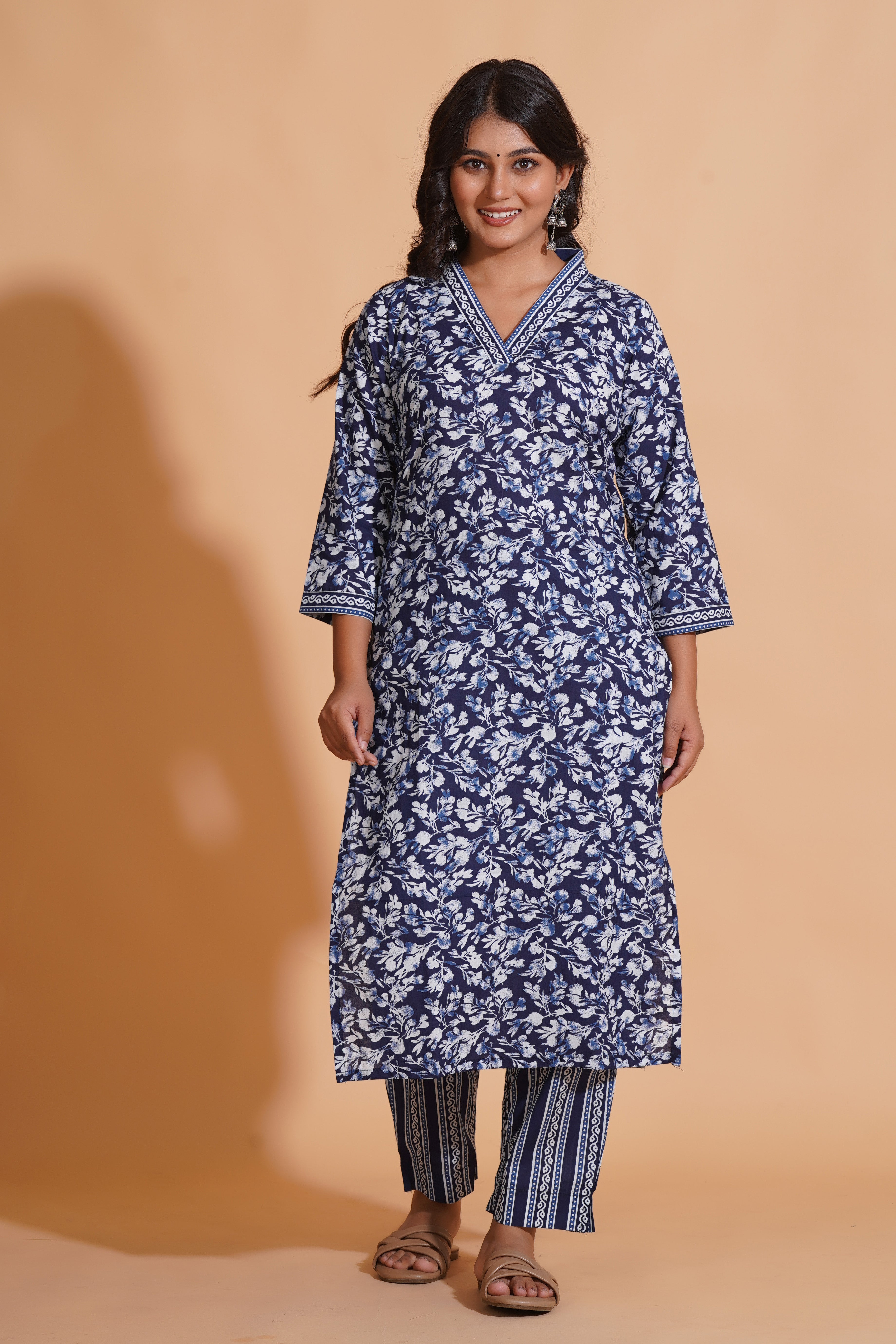 Navy Blossom Heritage Kurta Set
