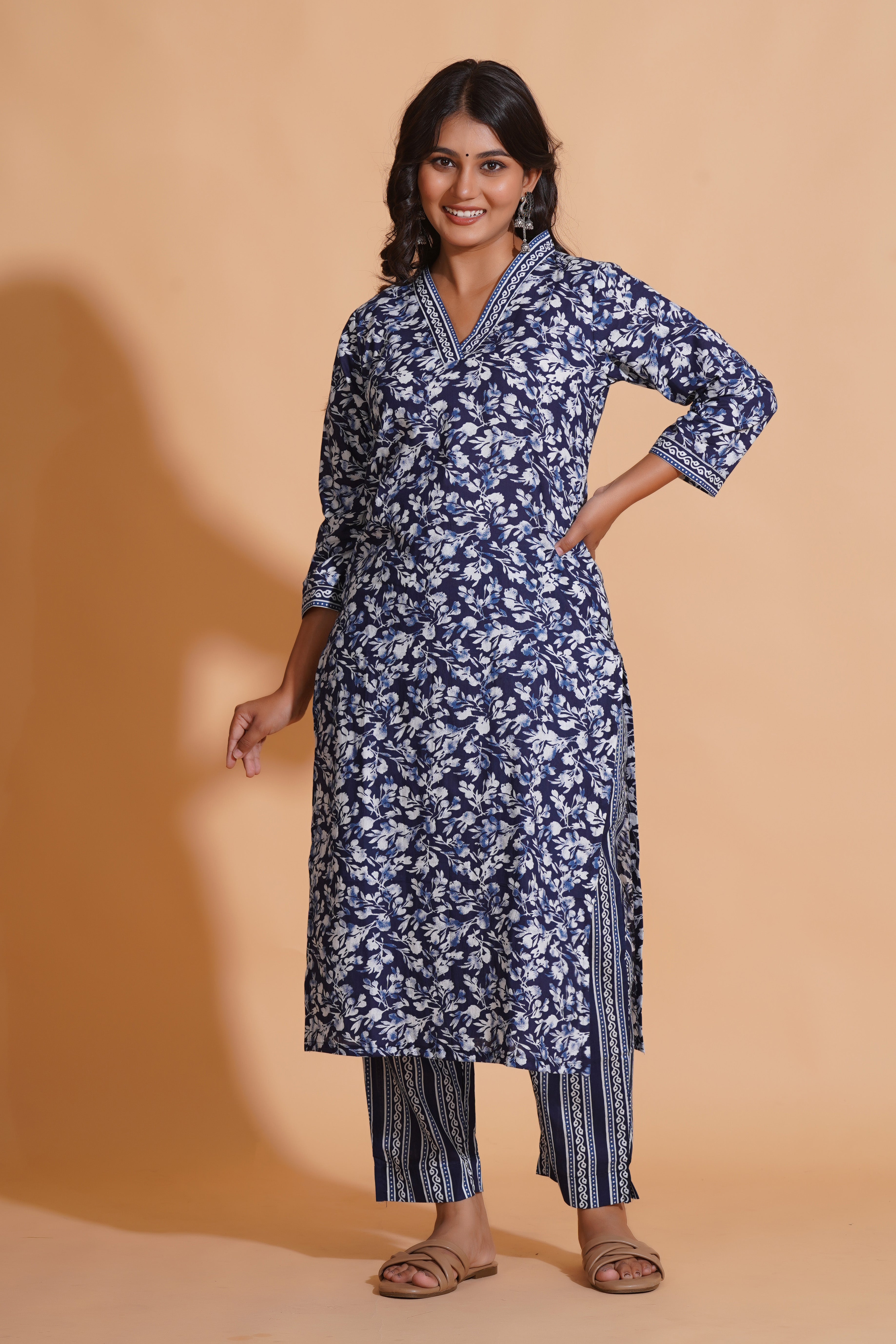 Navy Blossom Heritage Kurta Set