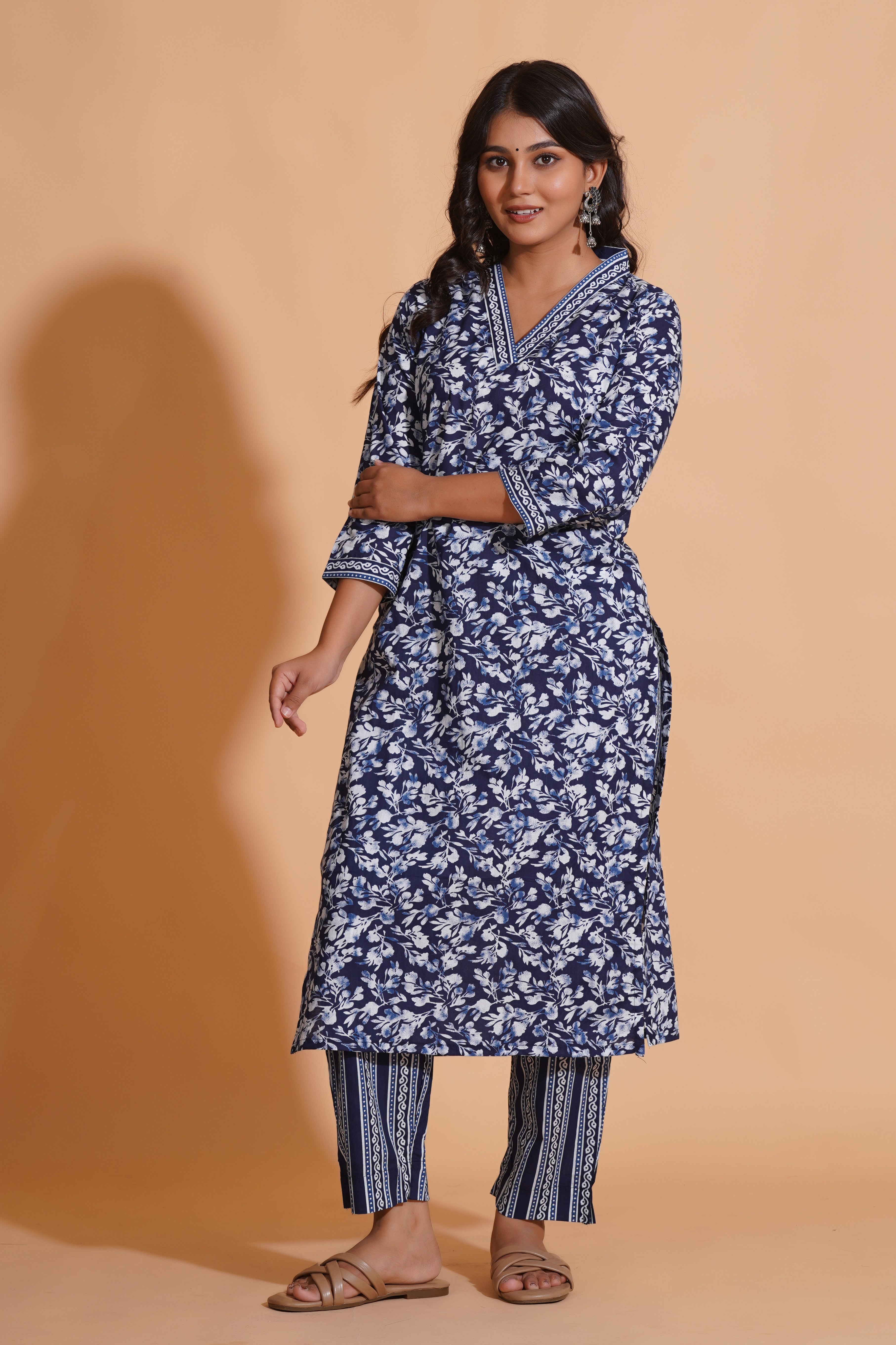 Navy Blossom Heritage Kurta Set