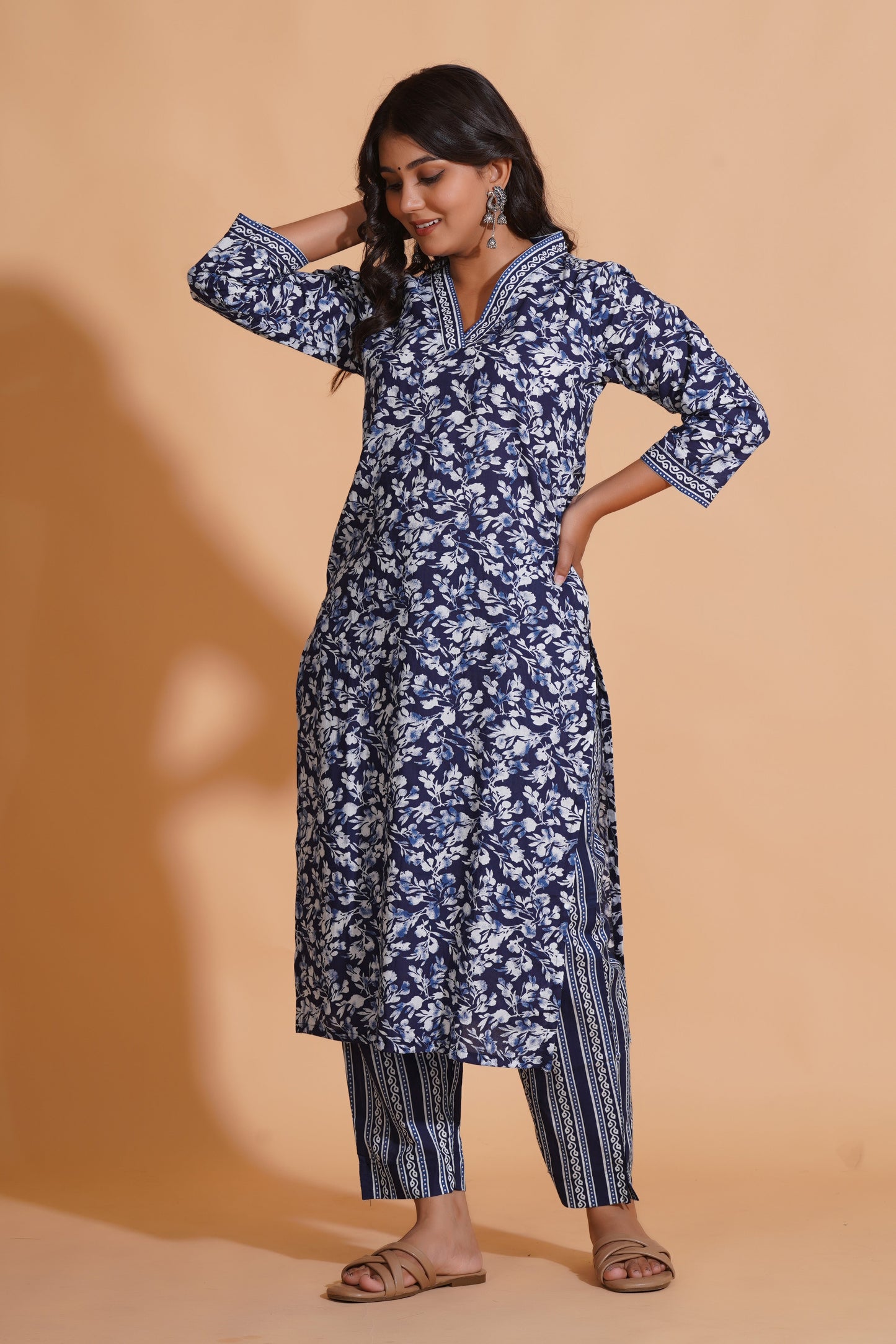 Navy Blossom Heritage Kurta Set