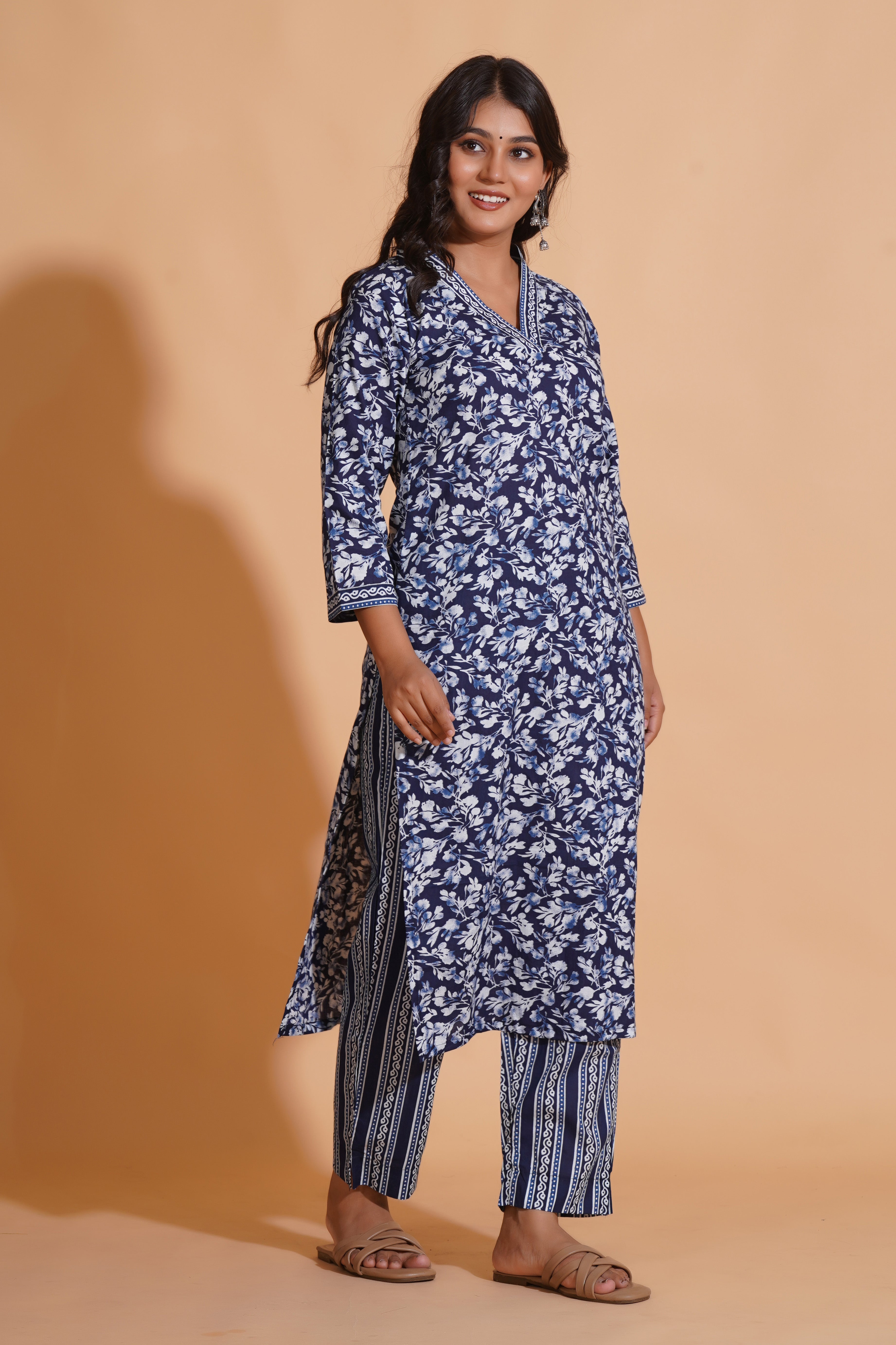 Navy Blossom Heritage Kurta Set