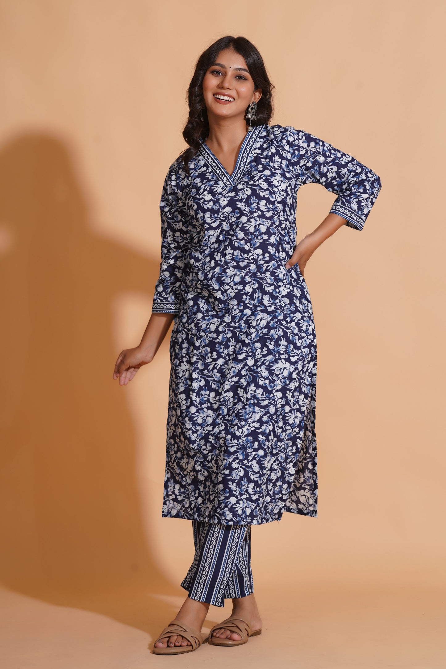 Navy Blossom Heritage Kurta Set