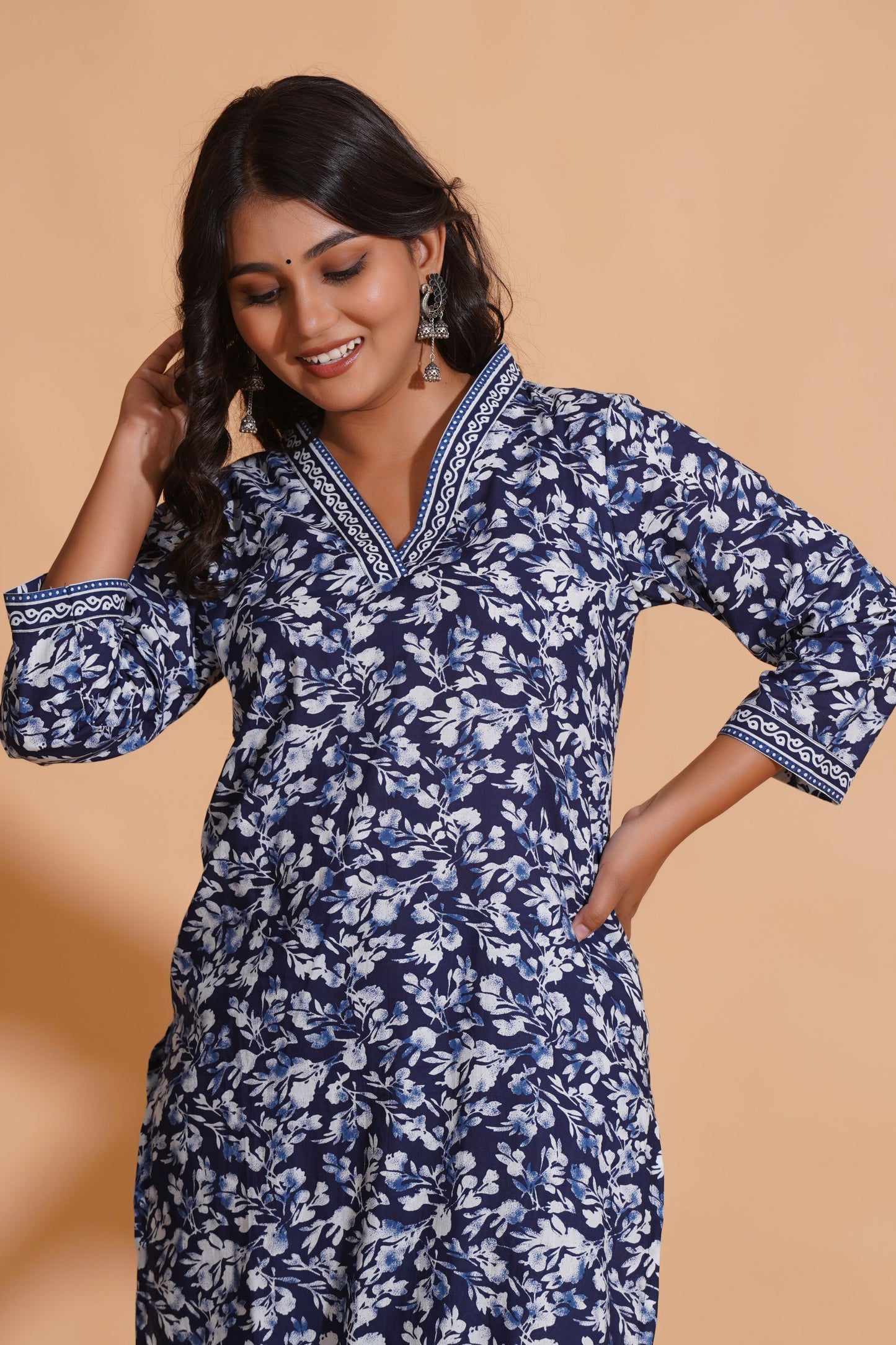 Navy Blossom Heritage Kurta Set