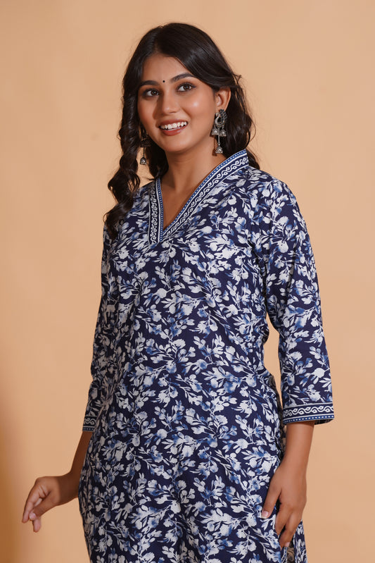 Navy Blossom Heritage Kurta Set