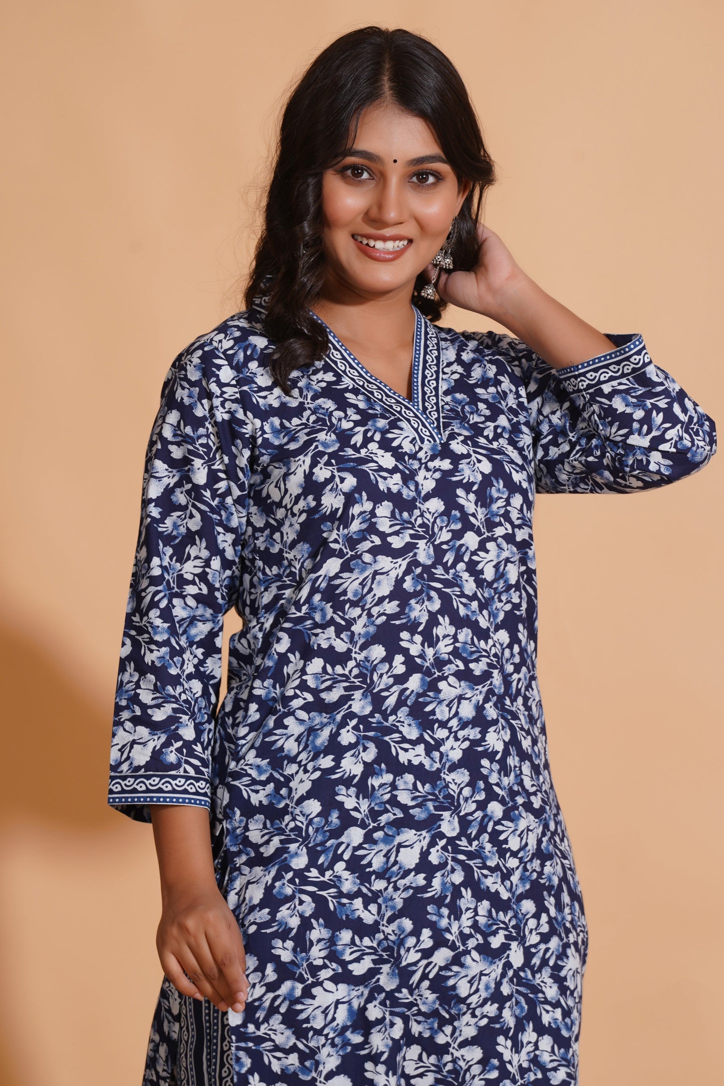 Navy Blossom Heritage Kurta Set