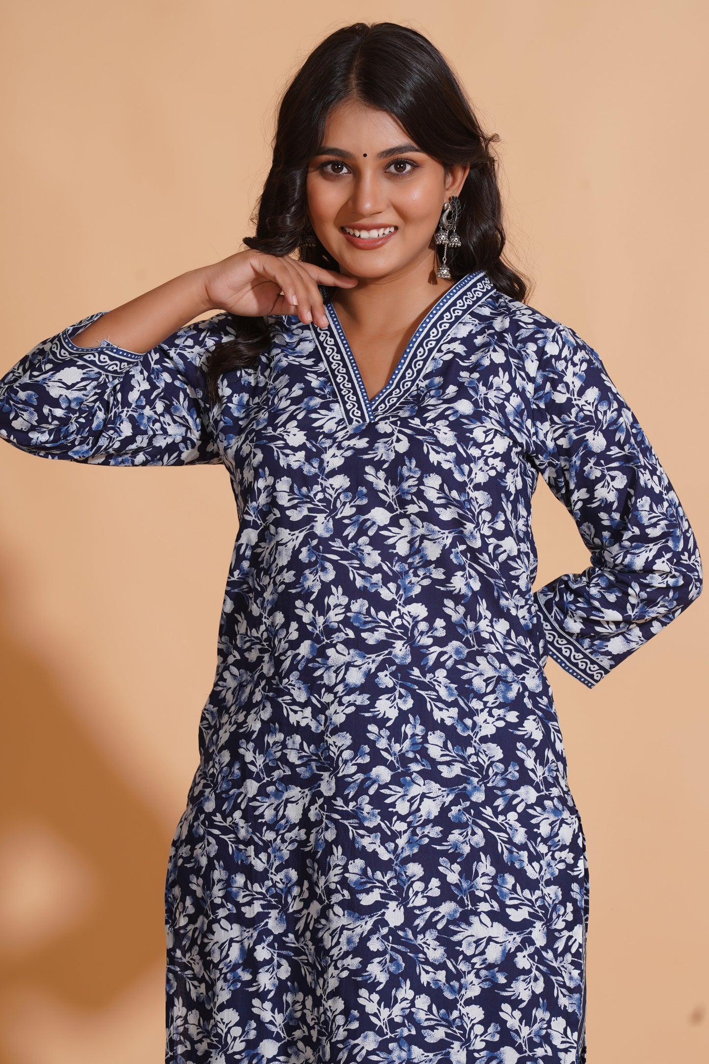 Navy Blossom Heritage Kurta Set
