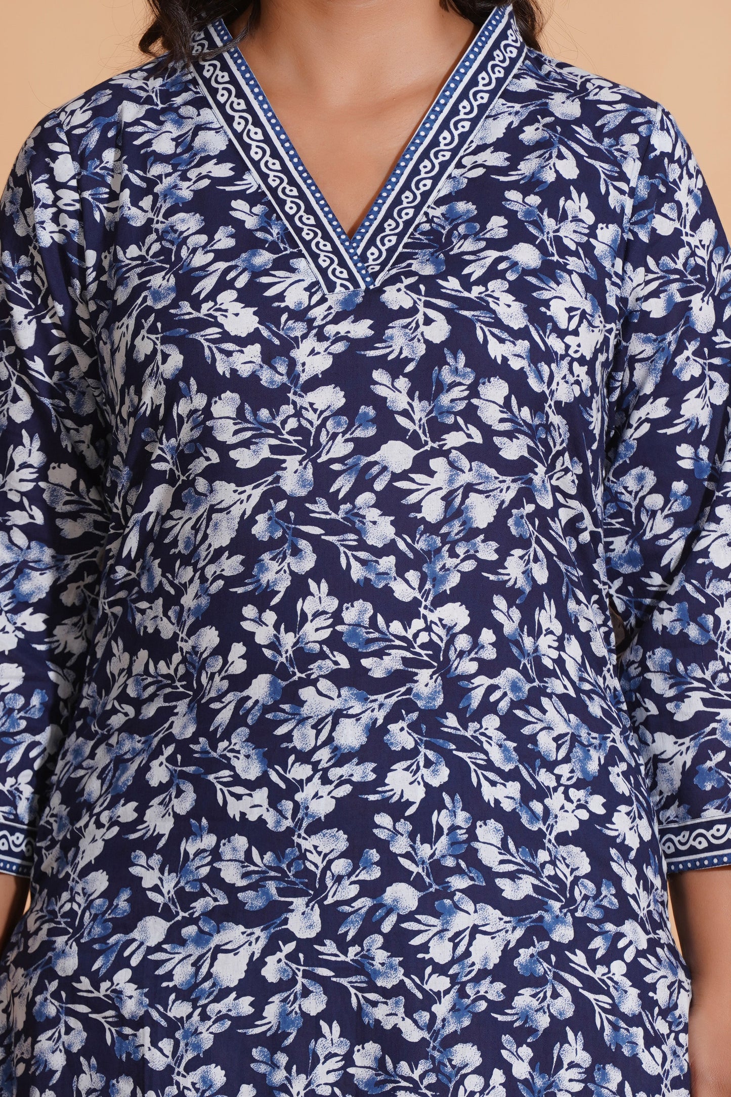 Navy Blossom Heritage Kurta Set