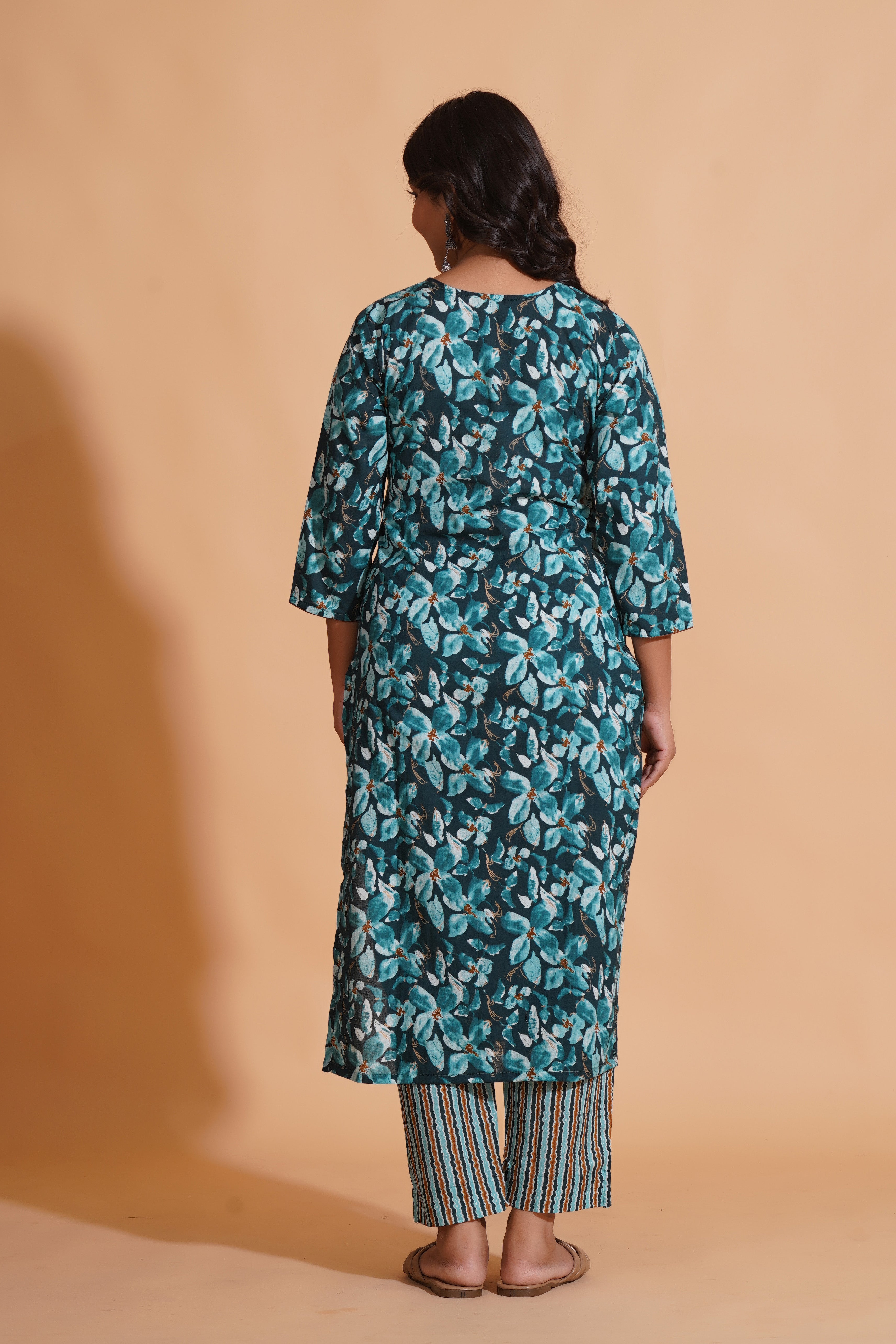 Teal Blossom Print Kurta Set