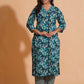 Teal Blossom Print Kurta Set
