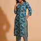 Teal Blossom Print Kurta Set