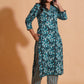Teal Blossom Print Kurta Set
