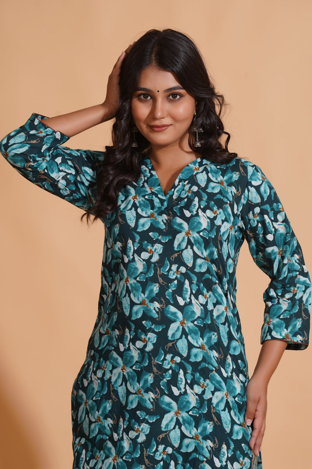 Teal Blossom Print Kurta Set