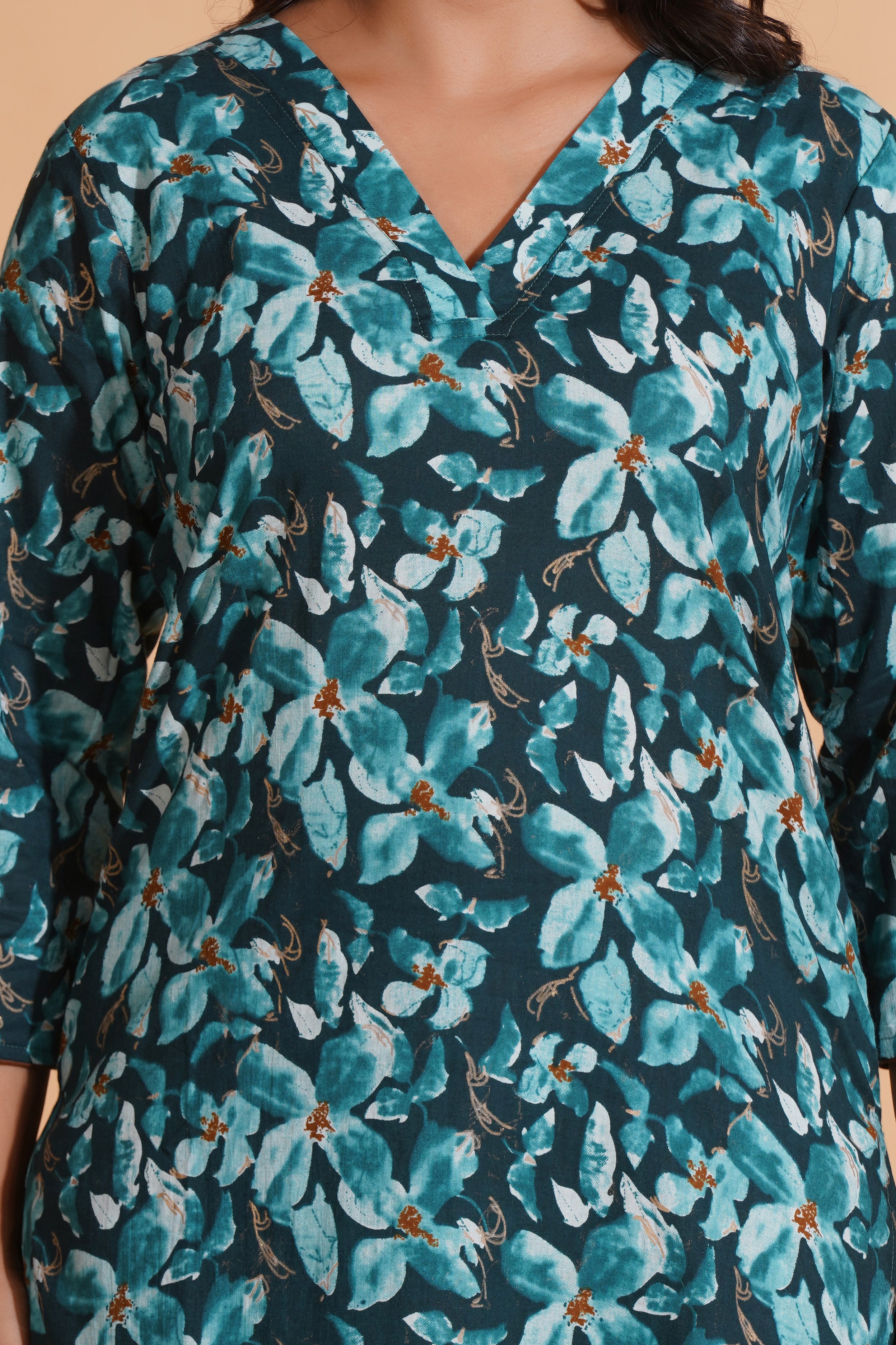 Teal Blossom Print Kurta Set