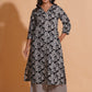 Monochrome Leaf Print Kurta Set