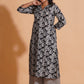Monochrome Leaf Print Kurta Set