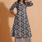 Monochrome Leaf Print Kurta Set