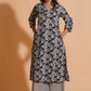 Monochrome Leaf Print Kurta Set