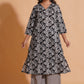 Monochrome Leaf Print Kurta Set