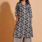 Monochrome Leaf Print Kurta Set