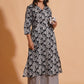 Monochrome Leaf Print Kurta Set