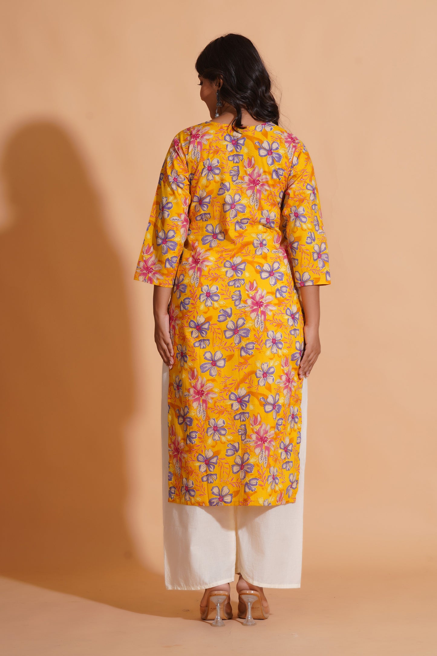 Vibrant Yellow Floral Cotton Kurta Set with Palazzo