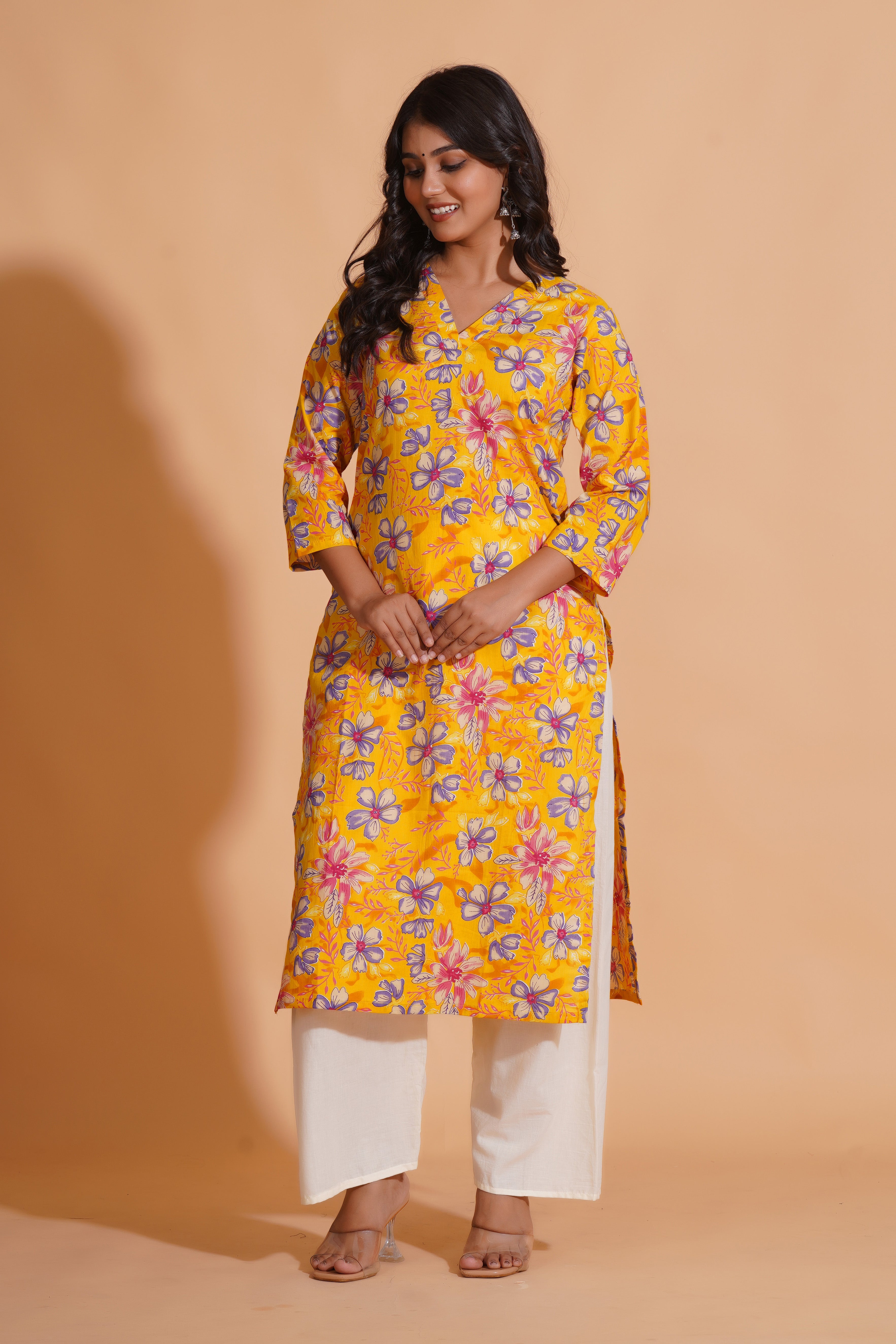 Vibrant Yellow Floral Kurta