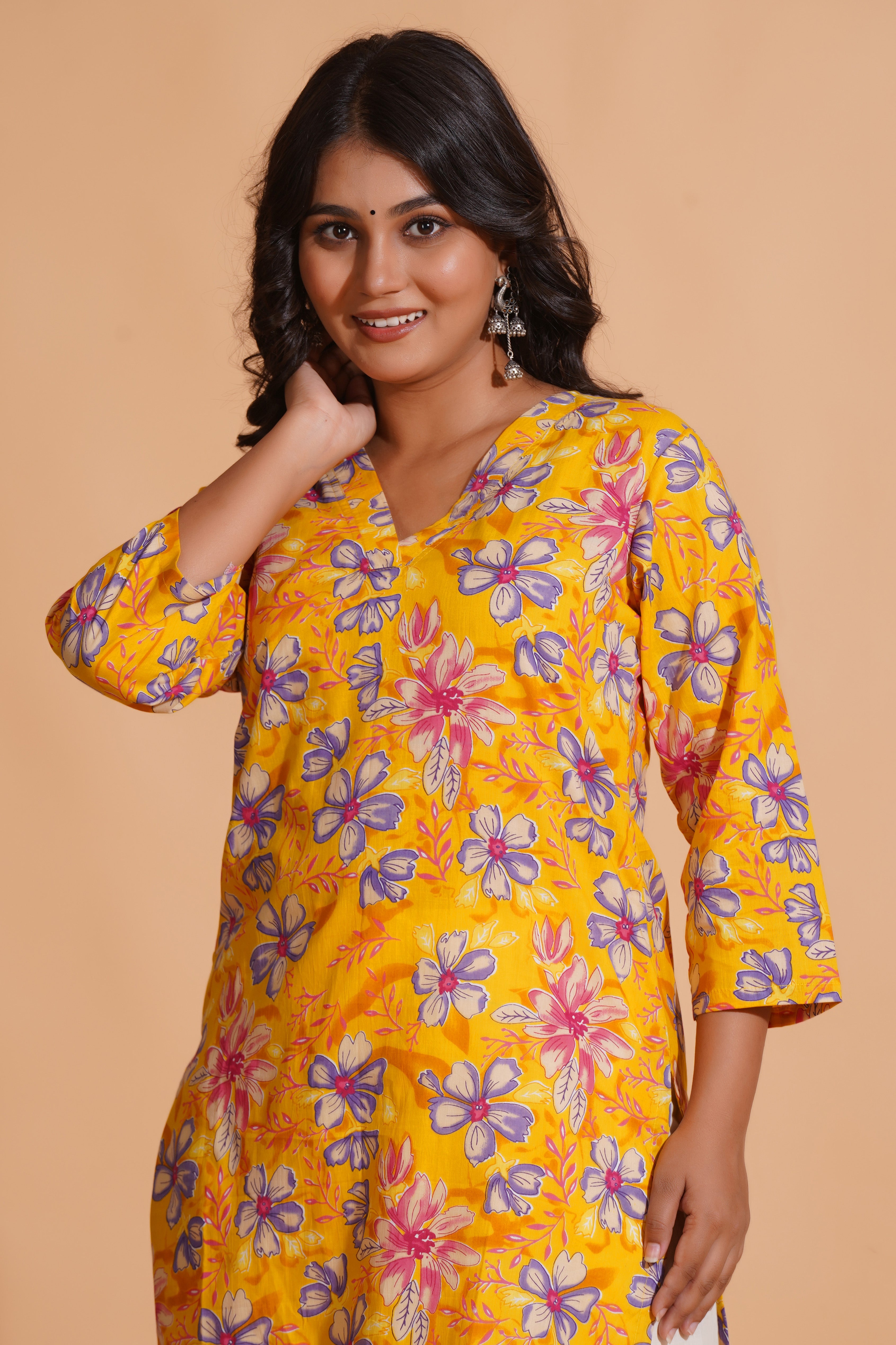Vibrant Yellow Floral Kurta