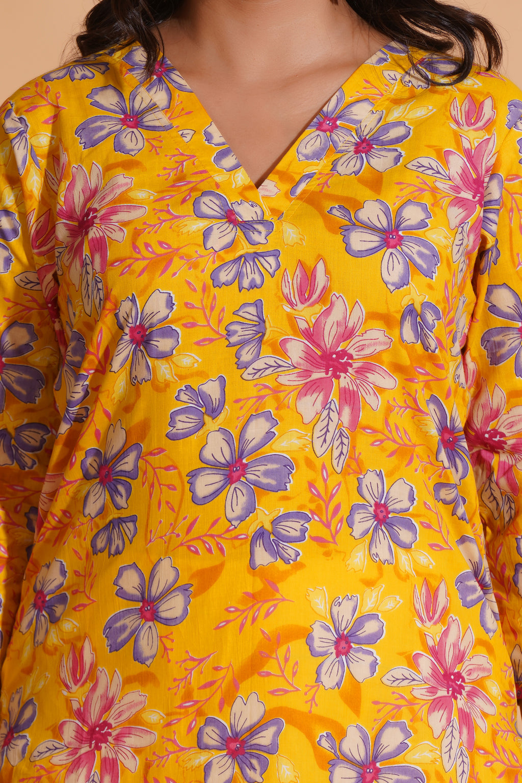 Vibrant Yellow Floral Kurta