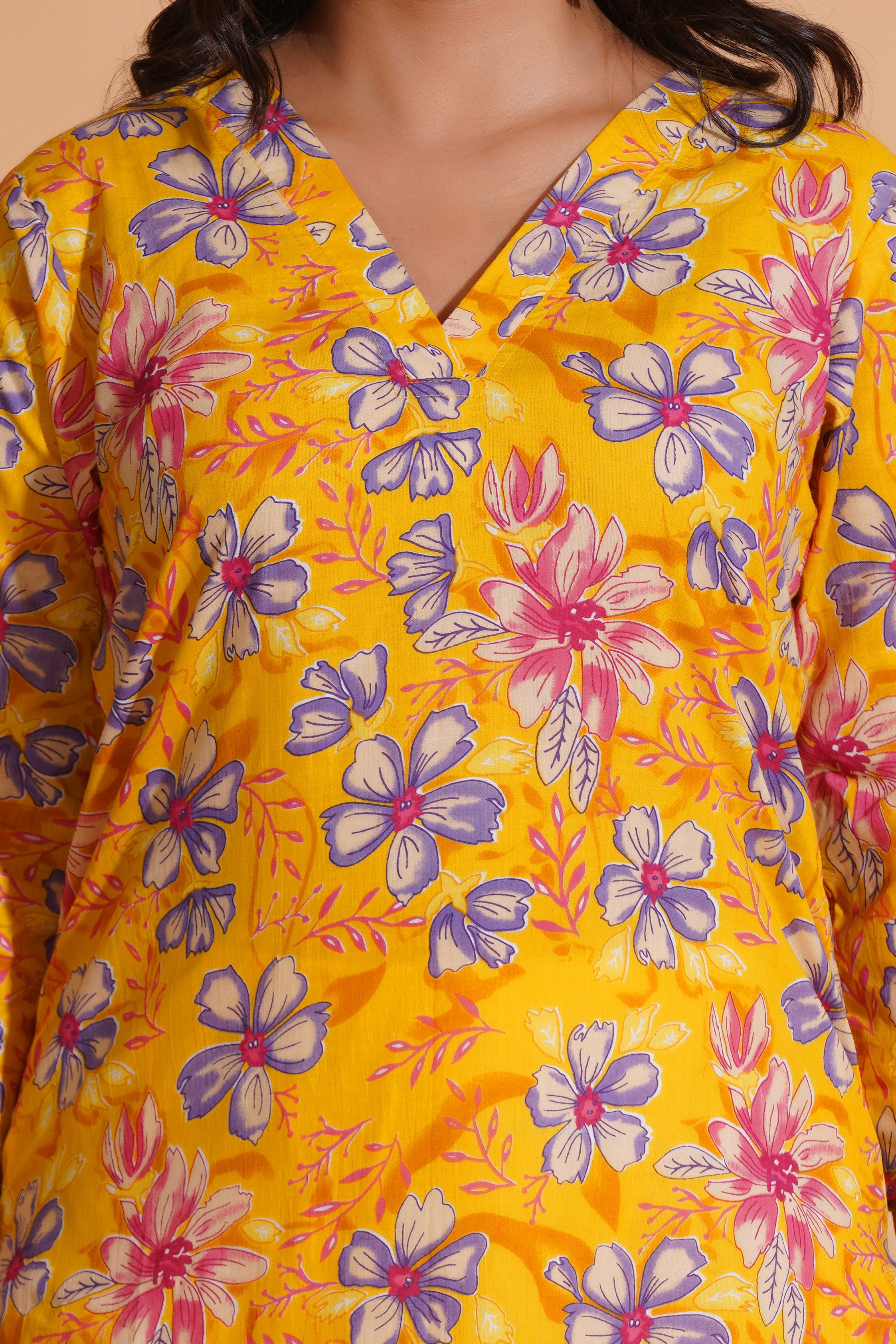 Vibrant Yellow Floral Kurta