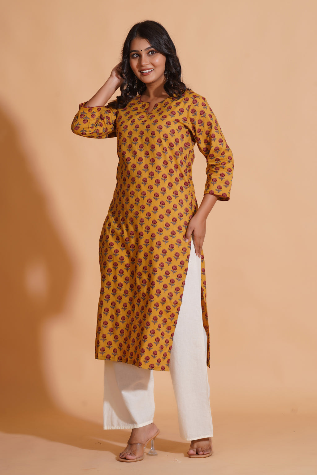 Golden Mustard Floral Kurta