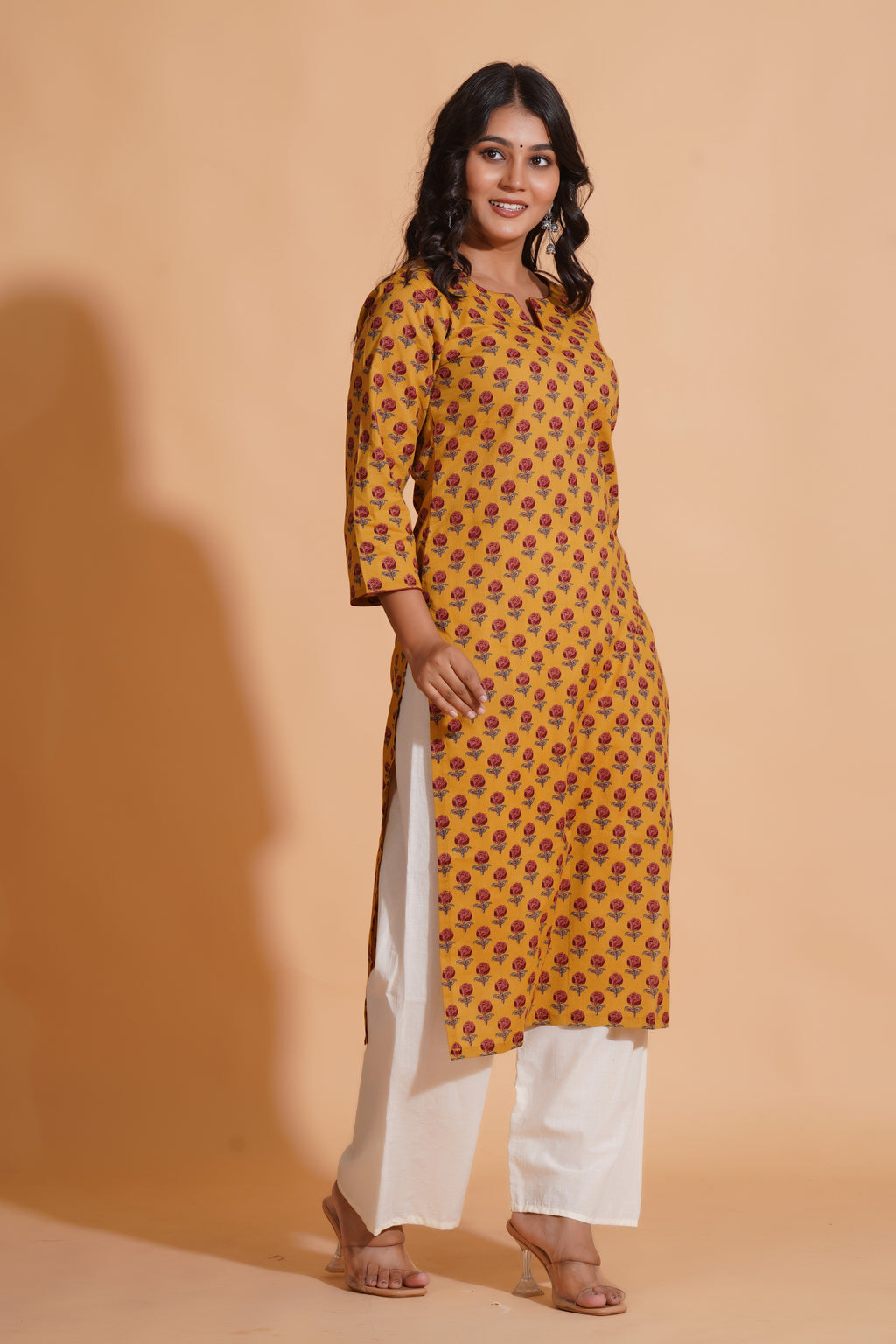 Golden Mustard Floral Kurta