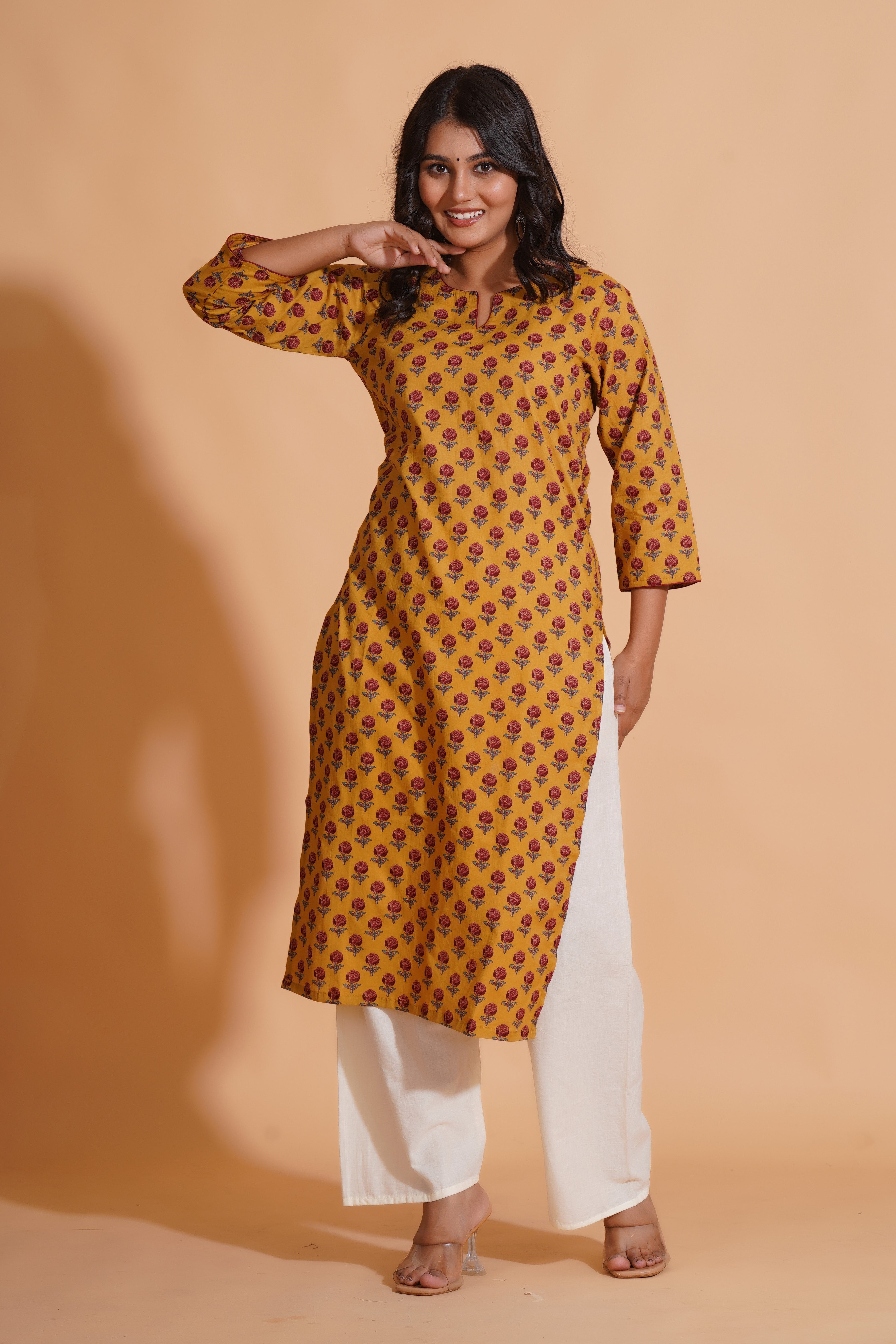 Golden Mustard Floral Kurta