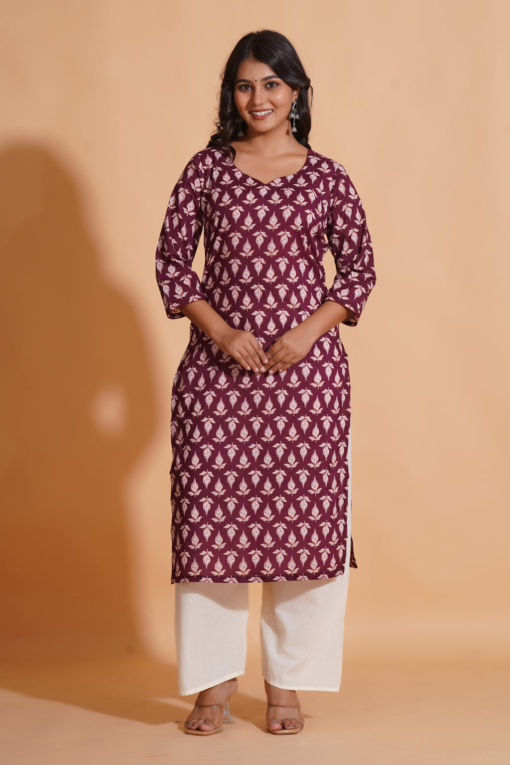 Regal Wine Block-Print Kurta